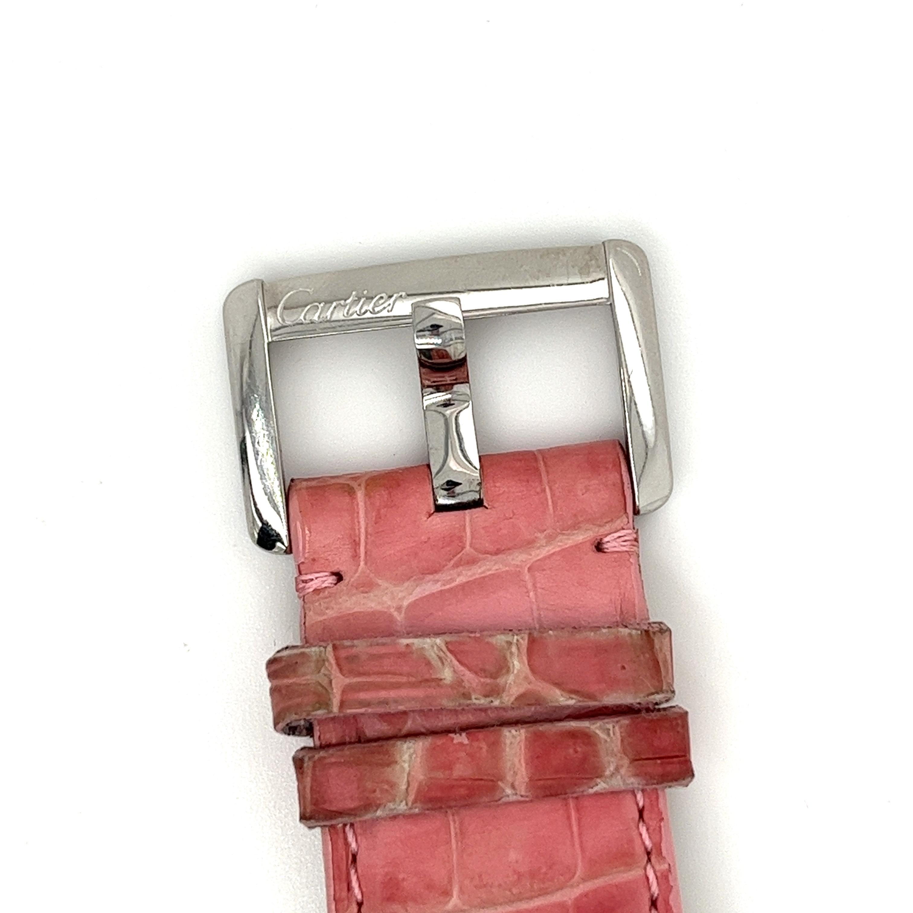 Cartier Montre-bracelet vintage Divan 2612 pour femme avec bracelet en cuir rose Pour femmes en vente