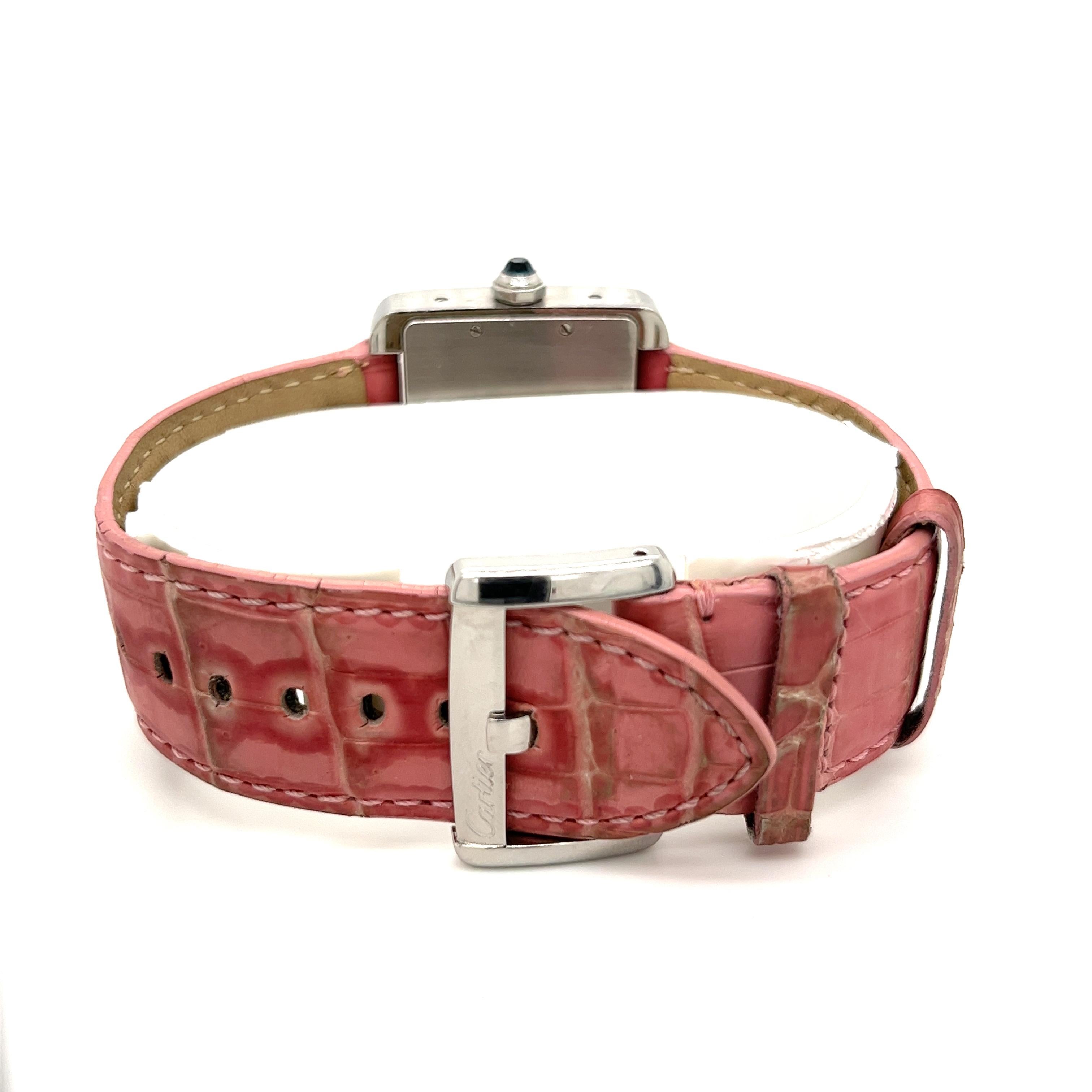 Vintage Cartier Divan 2612 Ladies Wrist Watch W/ Pink Leather Strap For Sale 1