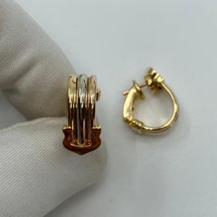 Vintage Cartier Double C 18 Karat Gold Multi Tone Hoop Earrings in Cartier Box