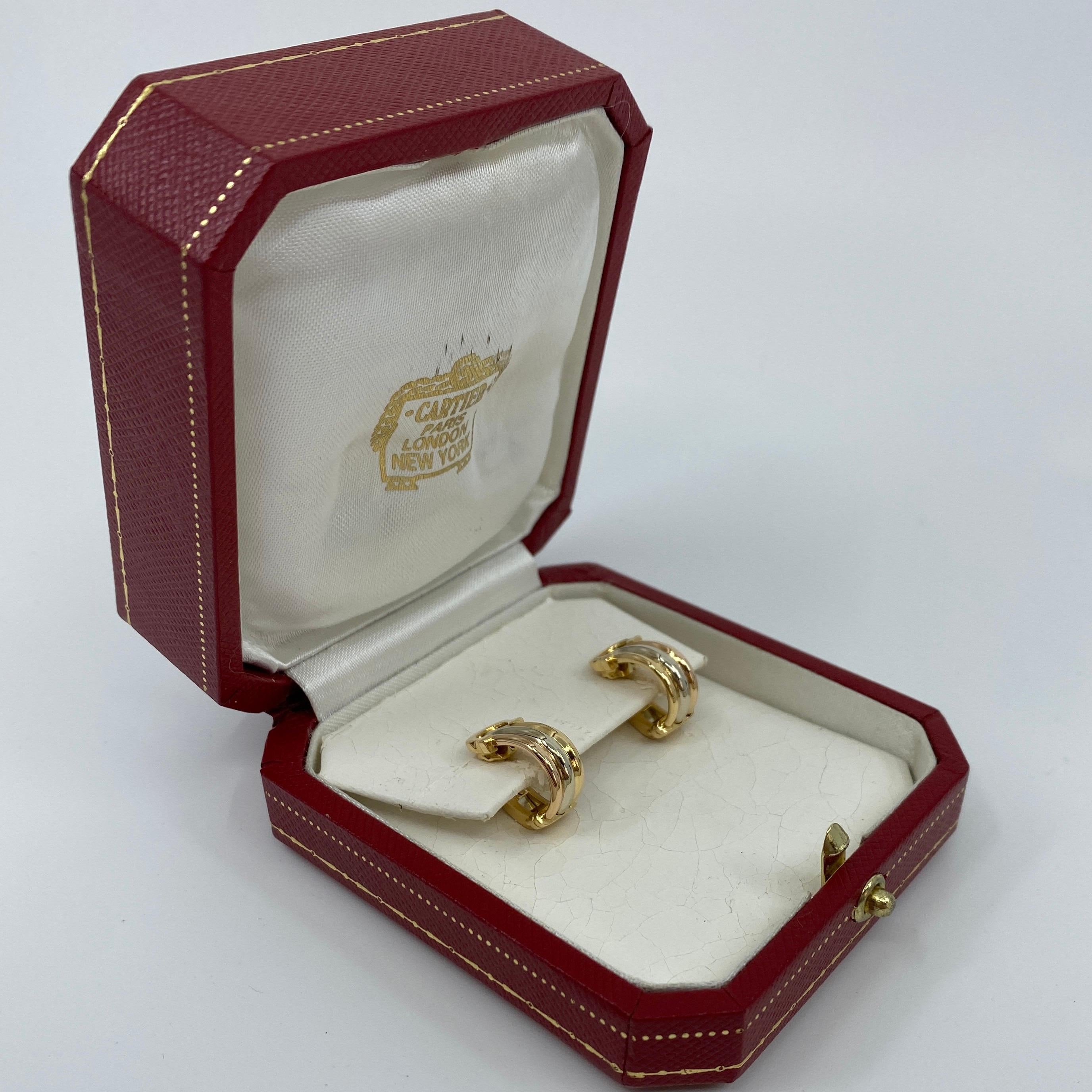 Vintage Cartier Double C 18 Karat Gold Multi Tone Hoop Earrings in Cartier Box In Excellent Condition In Birmingham, GB