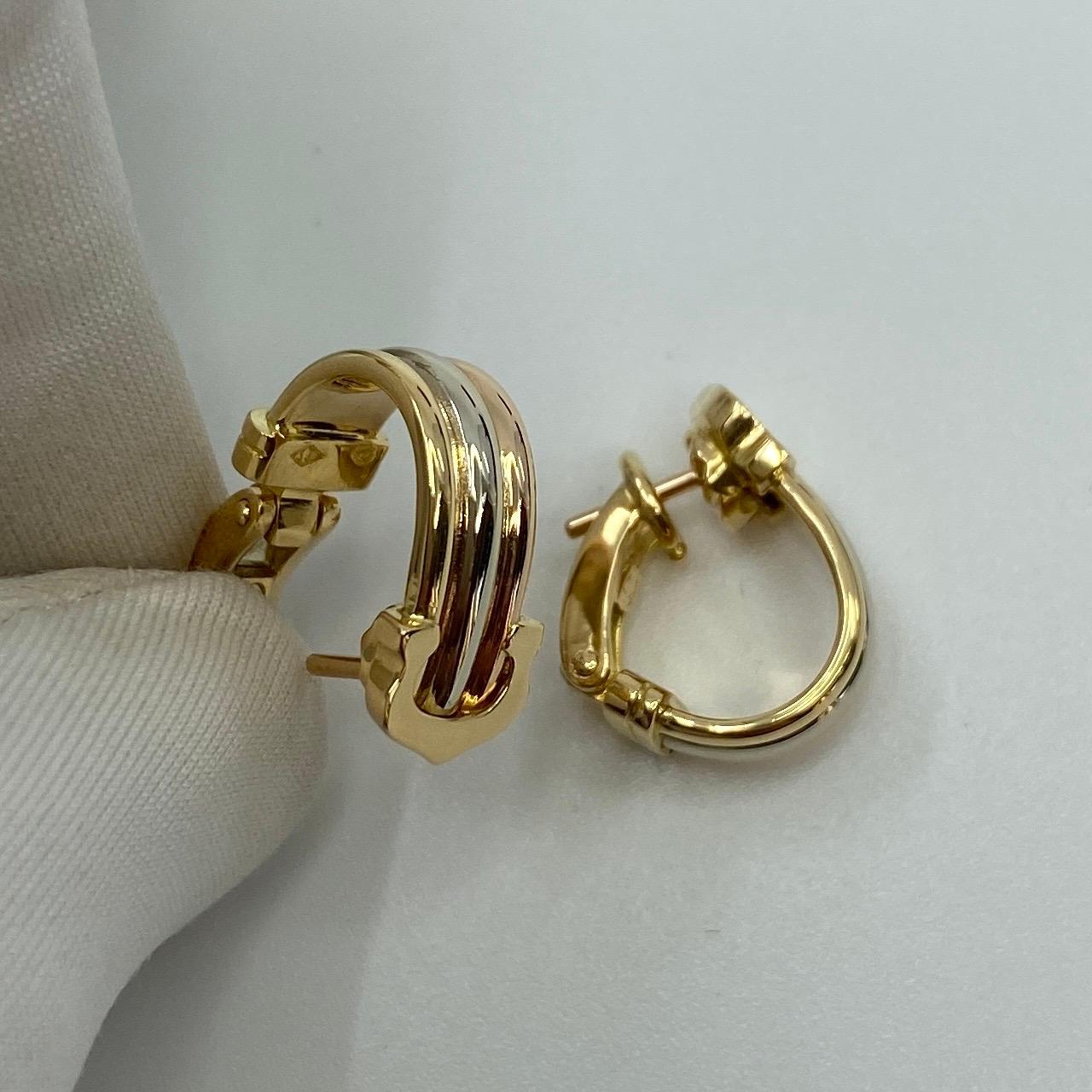 Women's or Men's Vintage Cartier Double C 18 Karat Gold Multi Tone Hoop Earrings in Cartier Box