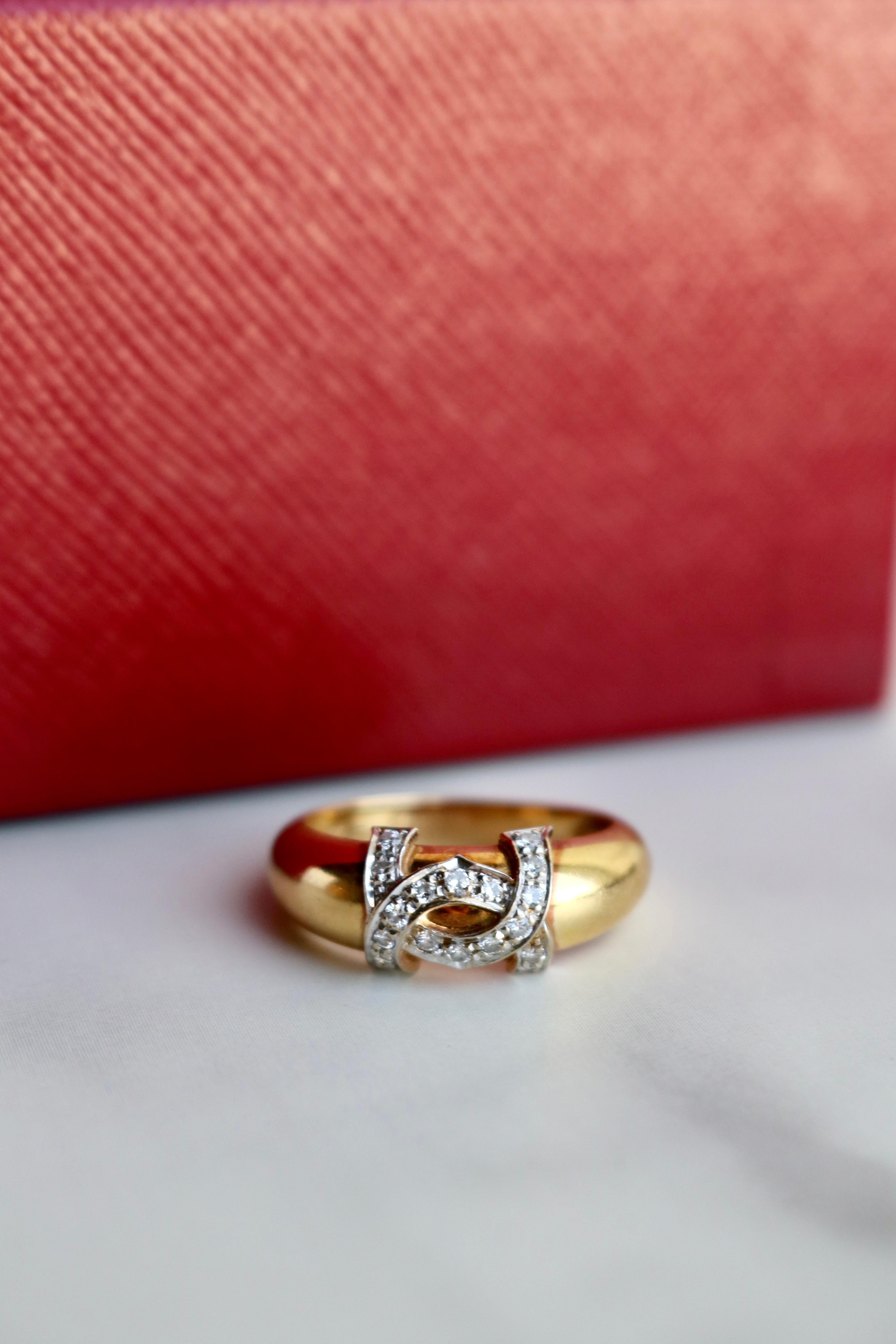 Women's or Men's Vintage Cartier Double C Diamond 18k Gold Ring