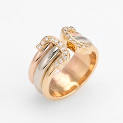 Vintage Cartier Double C Diamond Ring 18 Karat Gold 1997 Estate Jewelry Band