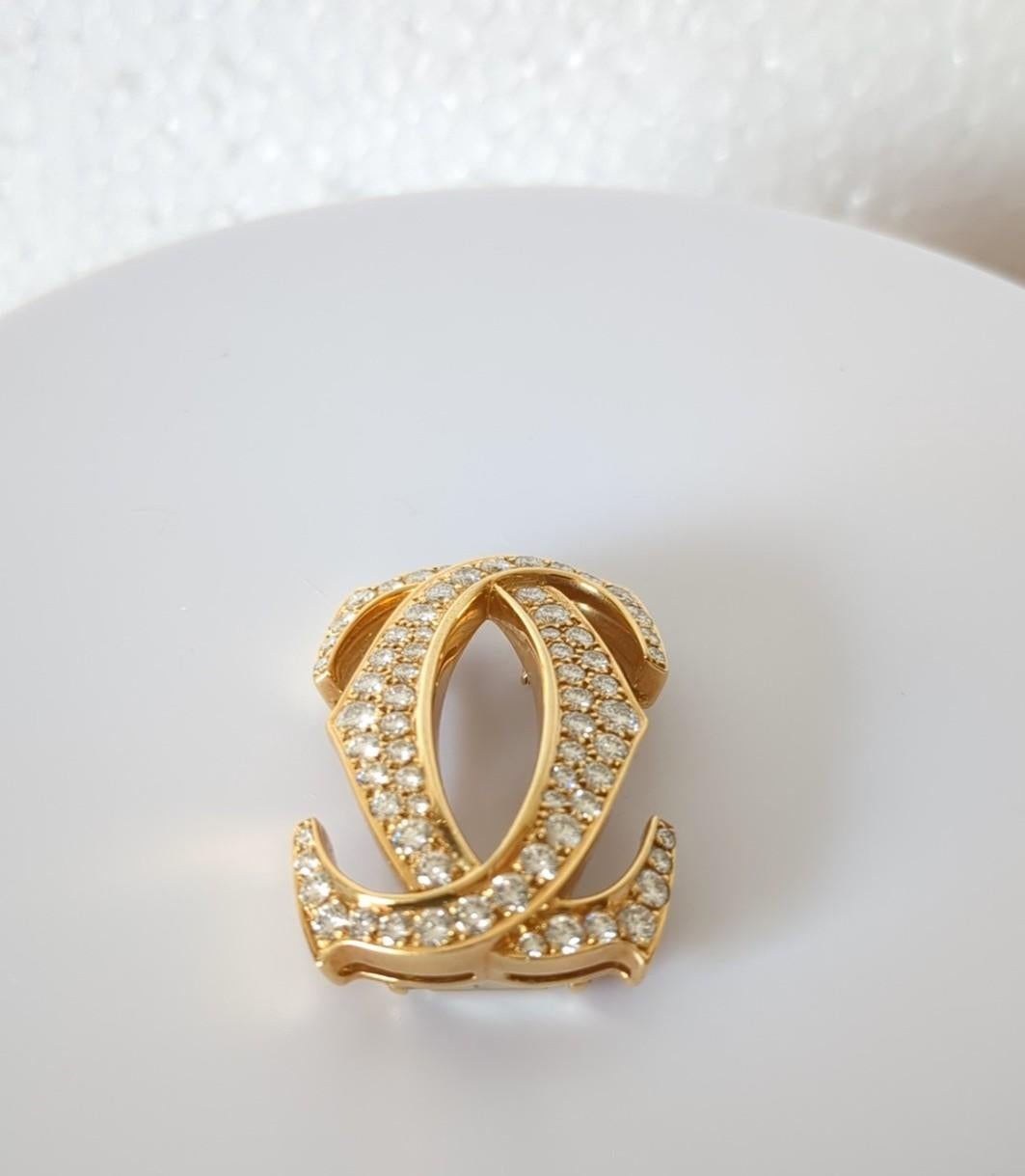 Vintage Cartier: 18 Karat Gelbgold Diamantbrosche mit Doppel-C-Motiv-Diamant-Motiv im Angebot 4