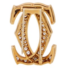 Vintage Cartier Double C Motif Diamond Brooch in 18k yellow gold