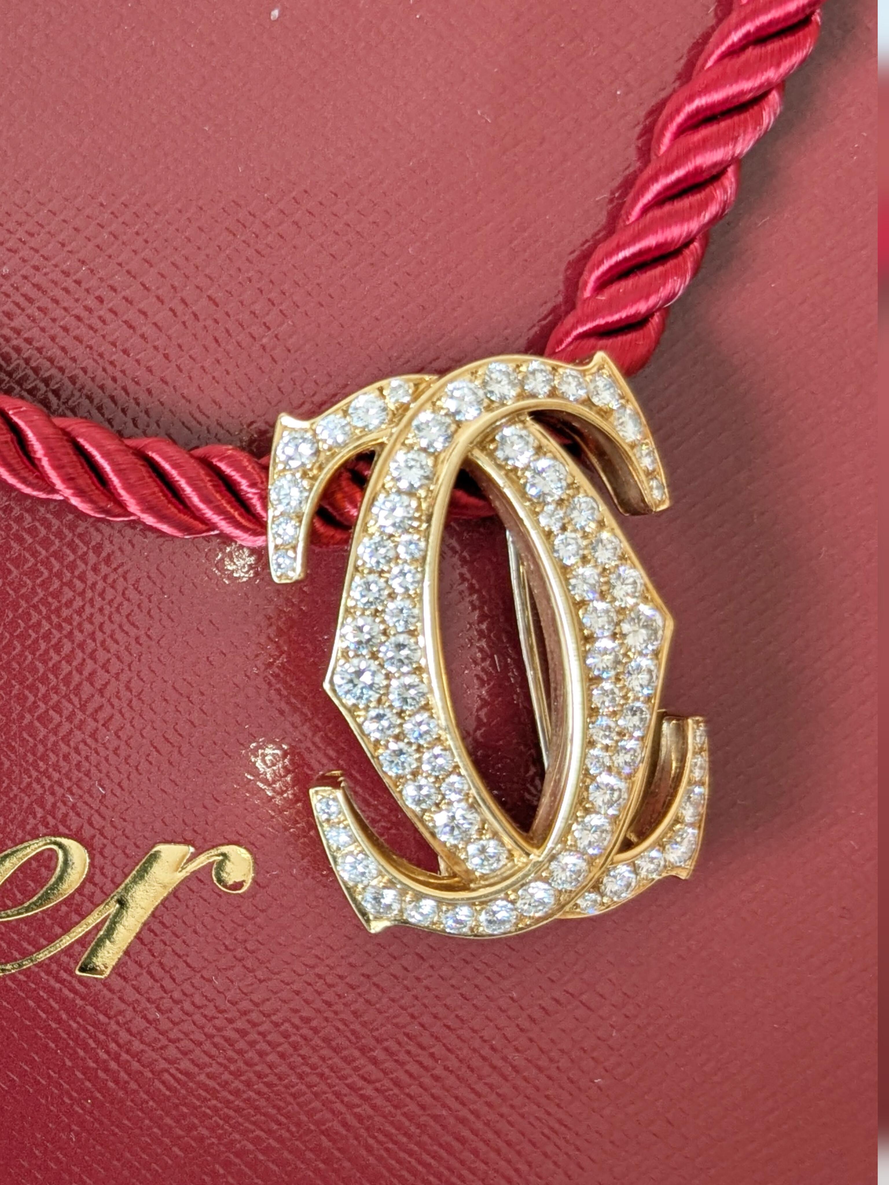 Vintage Cartier: 18 Karat Gelbgold Diamantbrosche mit Doppel-C-Motiv-Diamant-Motiv im Zustand „Hervorragend“ im Angebot in Bilbao, ES