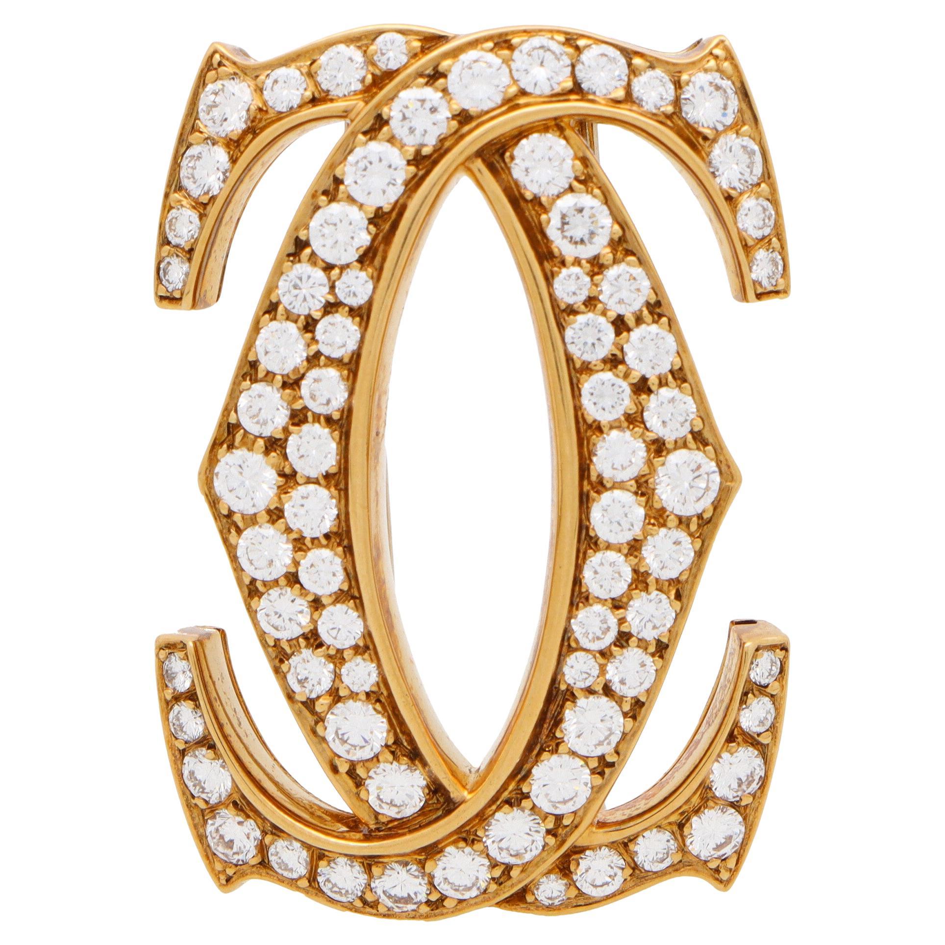 Vintage Cartier: 18 Karat Gelbgold Diamantbrosche mit Doppel-C-Motiv-Diamant-Motiv
