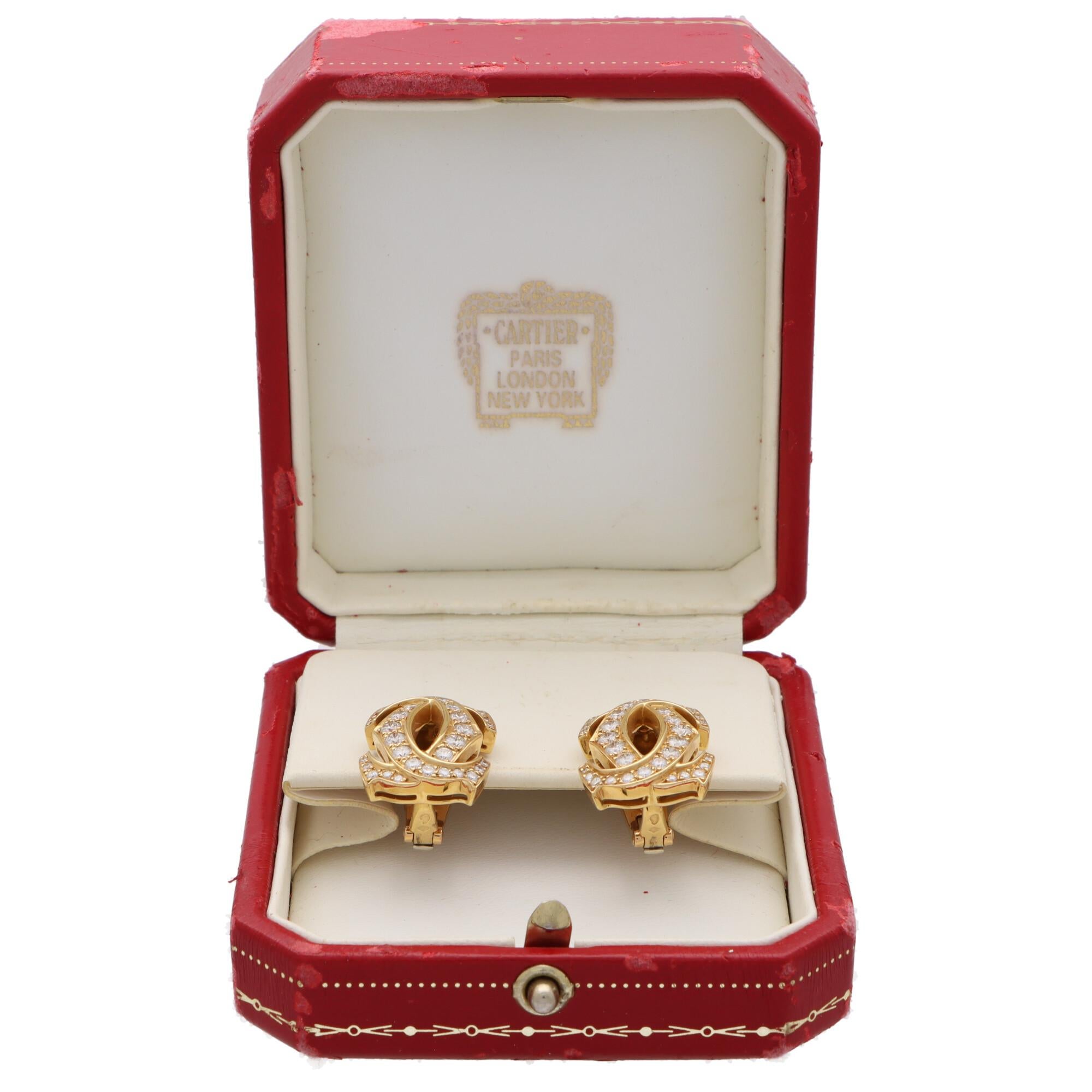 Modern Vintage Cartier Double C Motif Diamond Earrings Set in 18k Yellow Gold