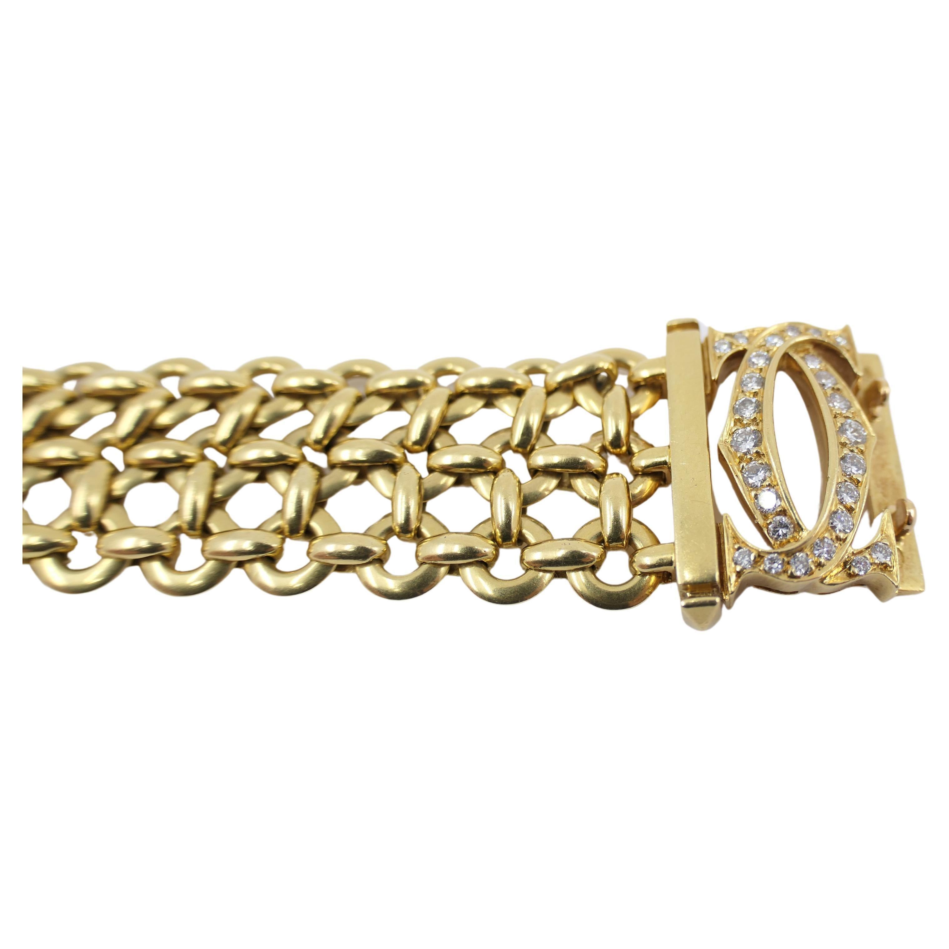 Vintage Cartier Double C Penelope Gold Diamond Bracelet In Excellent Condition For Sale In Beverly Hills, CA