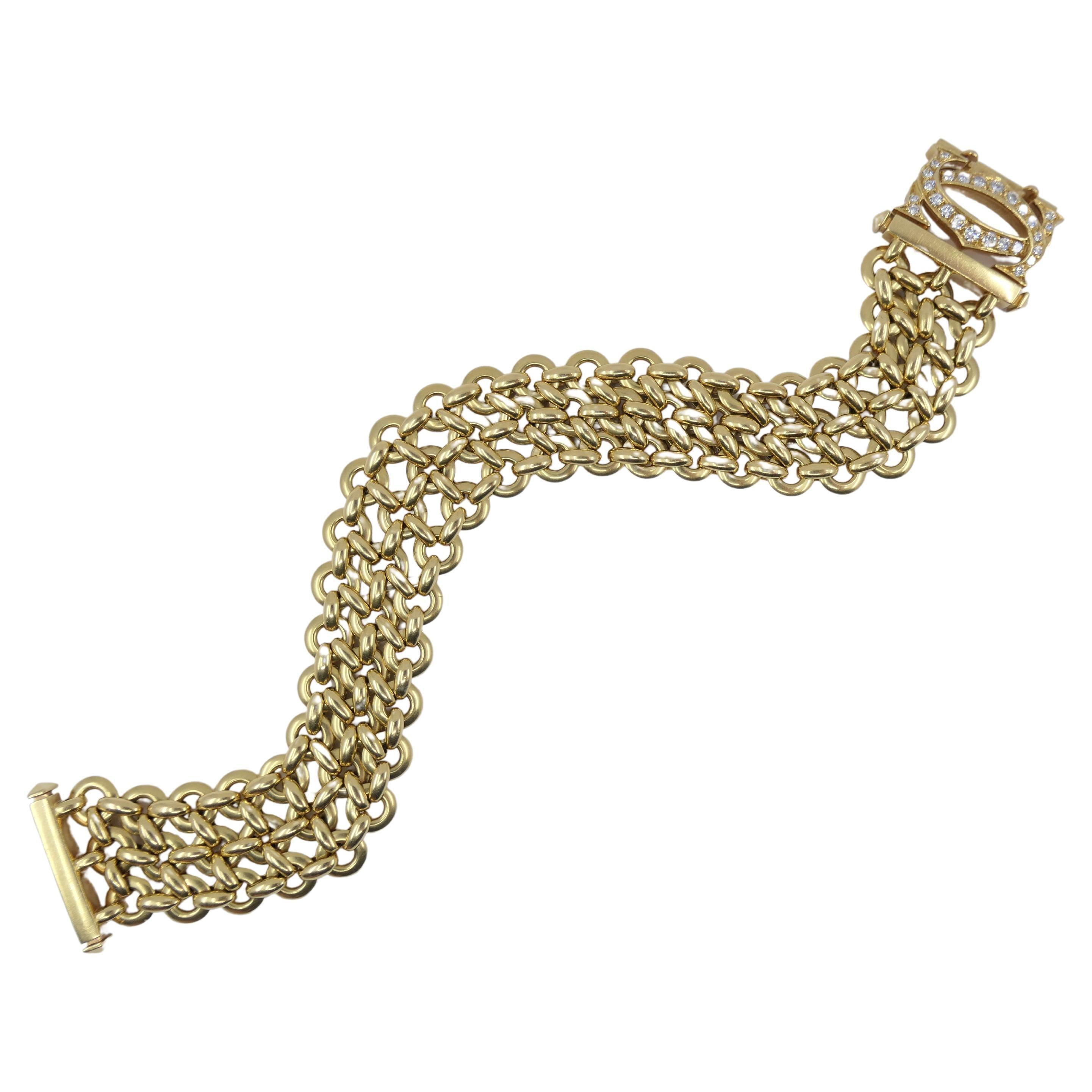 Vintage Cartier Double C Penelope Gold Diamond Bracelet In Excellent Condition For Sale In Beverly Hills, CA