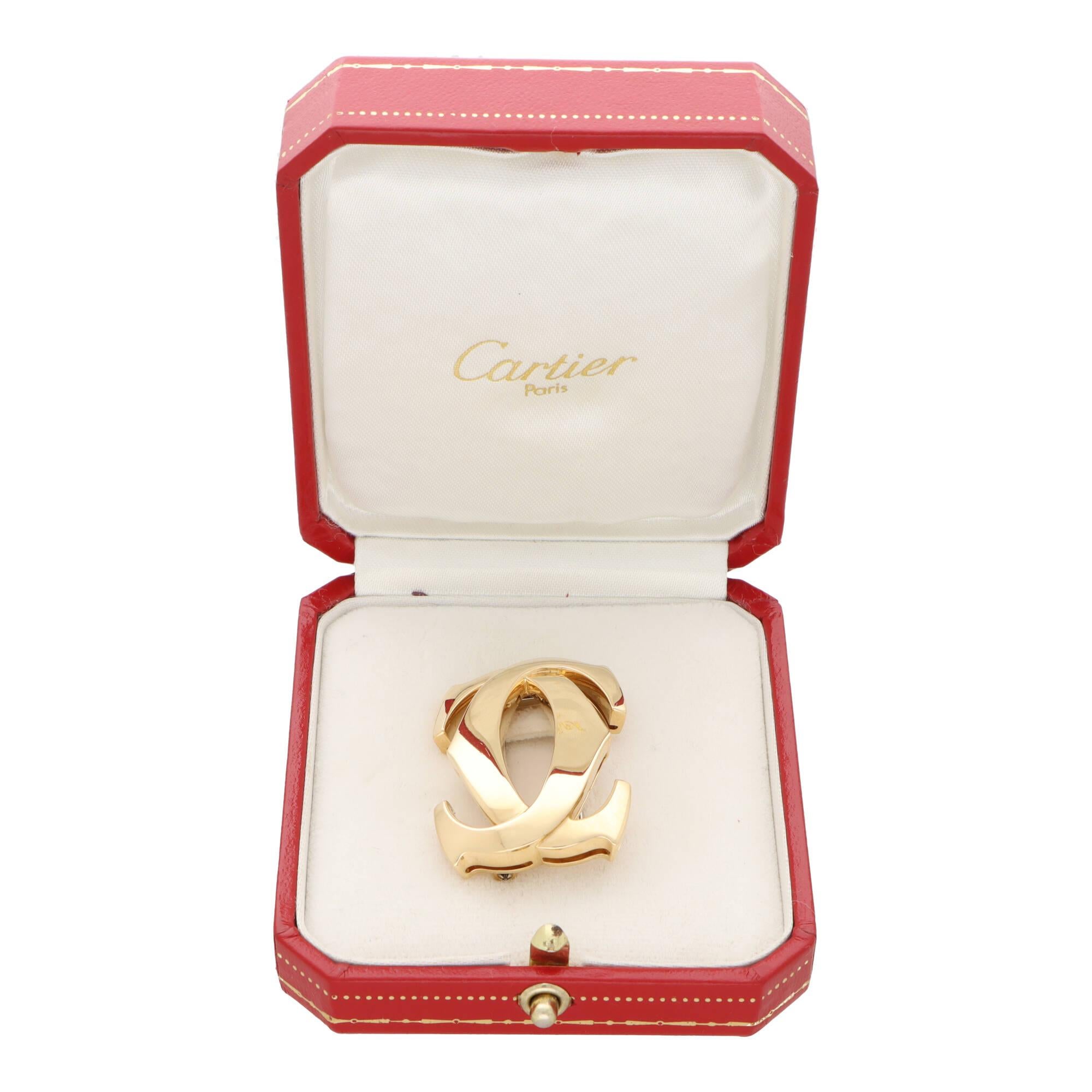 Modern Vintage Cartier Double C Pin Brooch Set in 18k Yellow Gold