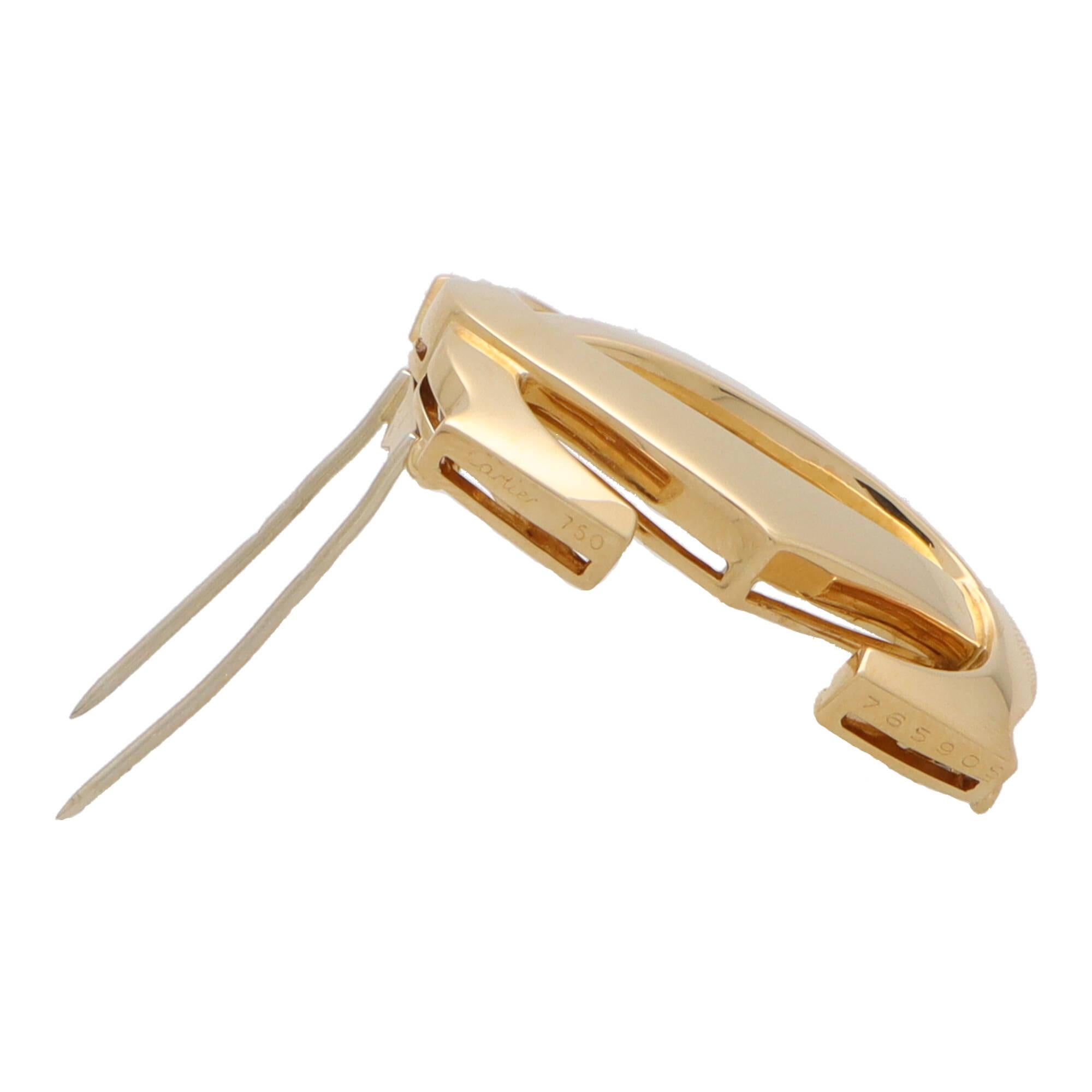 Vintage Cartier Double C Pin Brooch Set in 18k Yellow Gold In Excellent Condition In London, GB