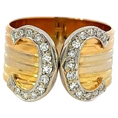 Vintage Cartier Double "C" Trinity Diamond 18 Karat Tricolor Ring