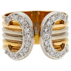 Vintage Cartier Double "C" Trinity Diamond 18 Karat Tricolor Ring