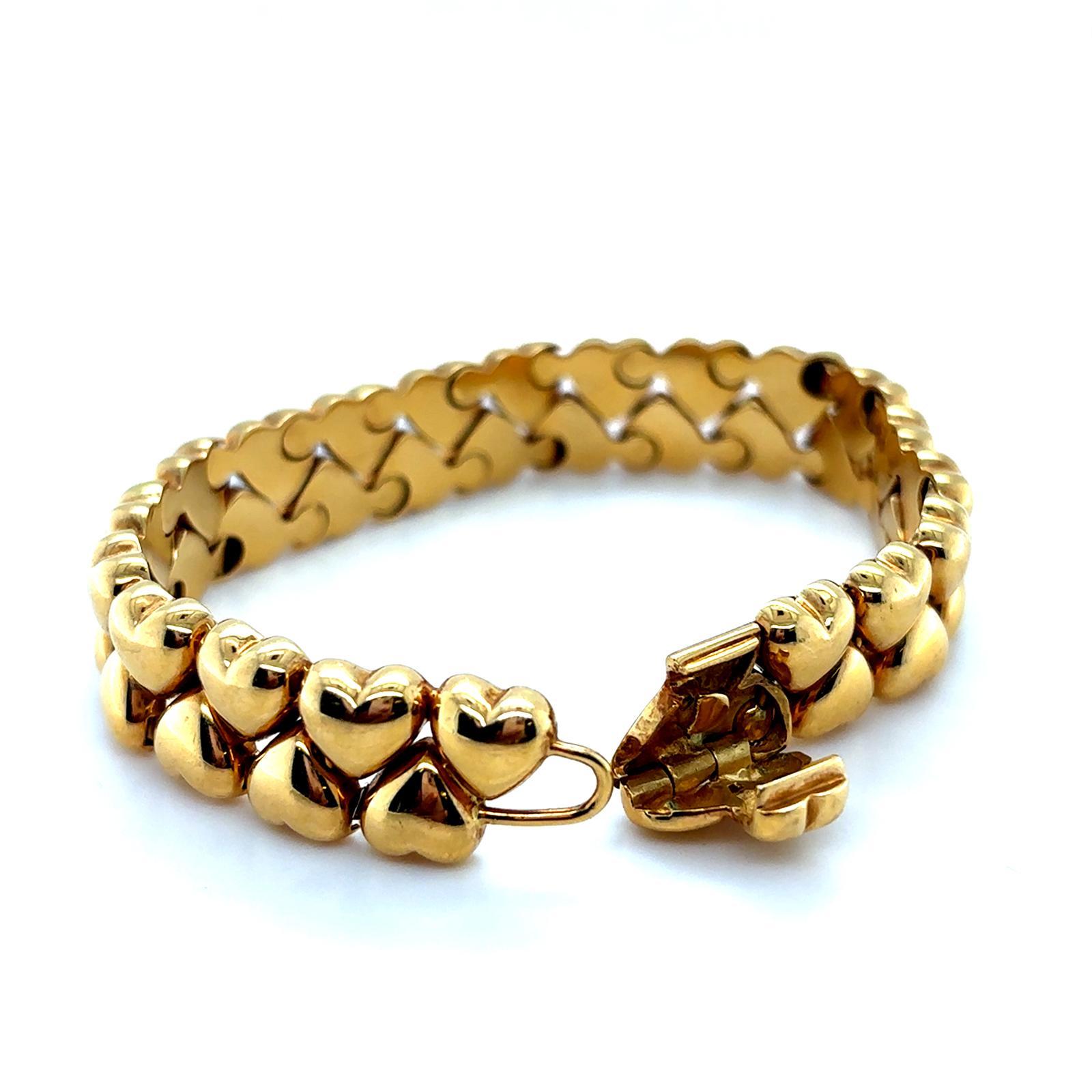 Vintage Cartier Bracelet Double Coeur Or Jaune 18 carats en vente 7