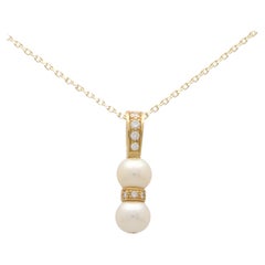 Vintage Cartier Double Pearl and Diamond Pendant in 18k Yellow Gold