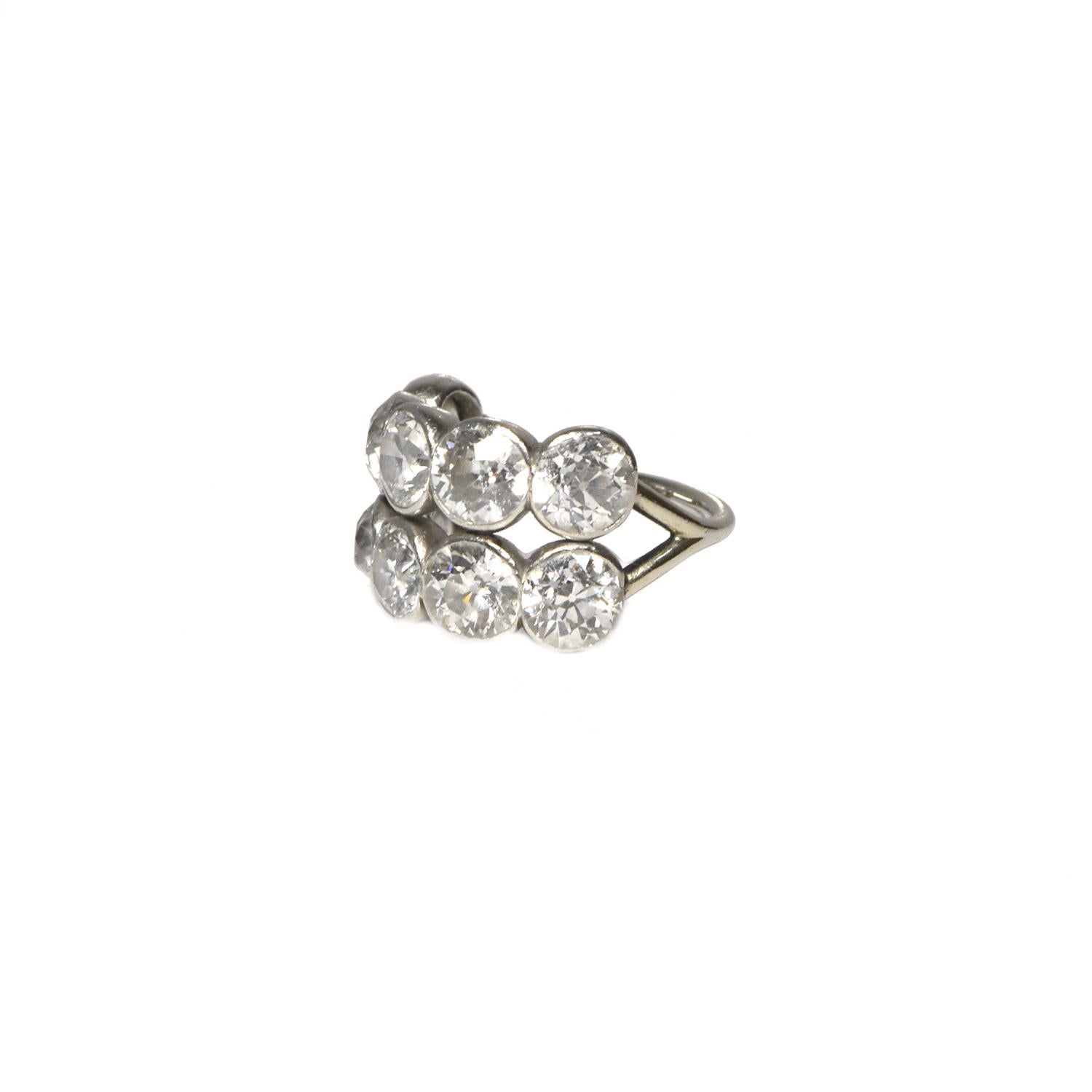 Designer: Cartier

Metal: Platinum

Metal Purity: 950

Stones: 10 Round Brilliant Cut Diamonds

Total Carat Weight: approx. 6.50 ct

Total Item Weight (grams): 8.2 g

Ring Size: 48 (euro) ; 4.5 (US)

Band Width : 1.56 mm

Ring Top Measurements :
