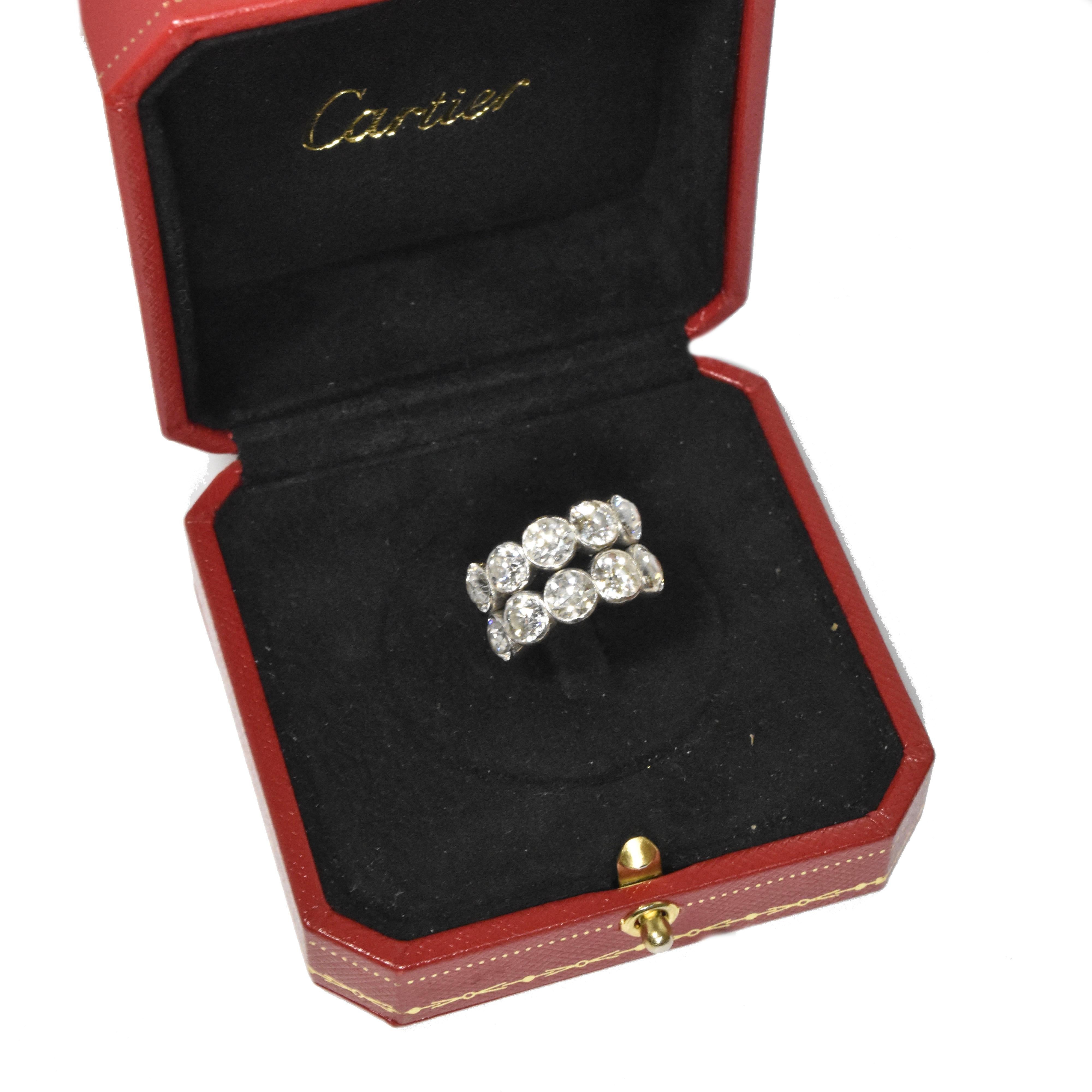 Old Mine Cut Vintage Cartier Double Row Diamond Half Eternity Platinum Ring