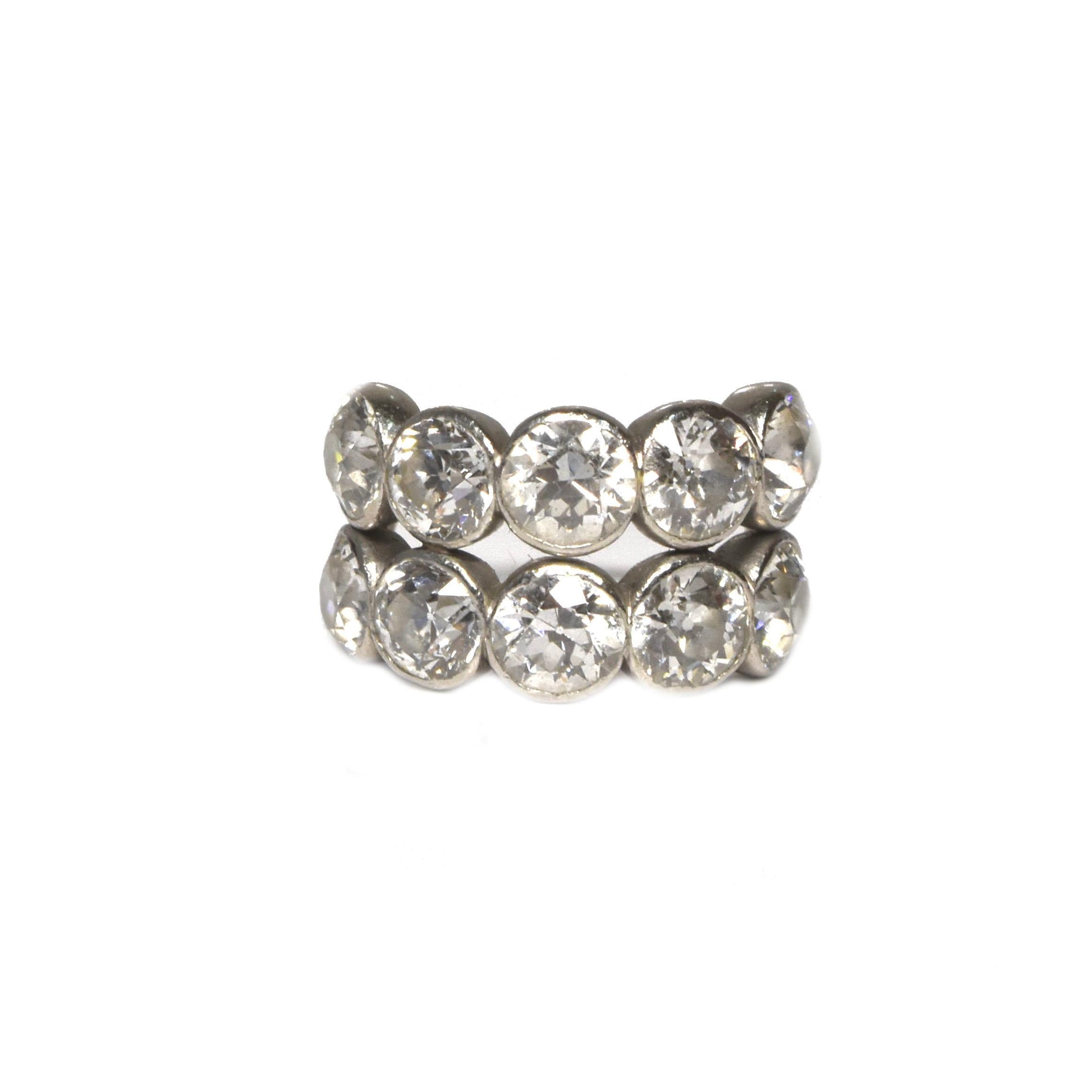 Vintage Cartier Double Row Diamond Half Eternity Platinum Ring In Good Condition In Miami, FL