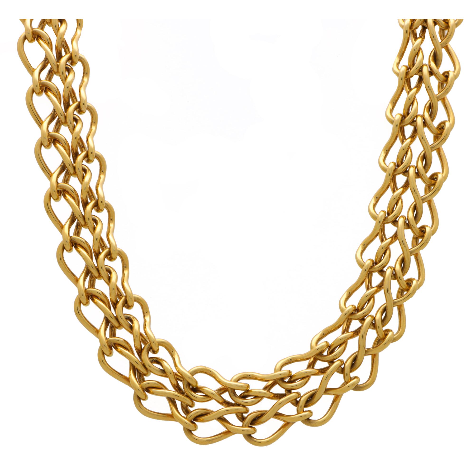 Vintage Cartier Double Twisted Chain Link Necklace Set in 18k Yellow Gold In Excellent Condition For Sale In London, GB