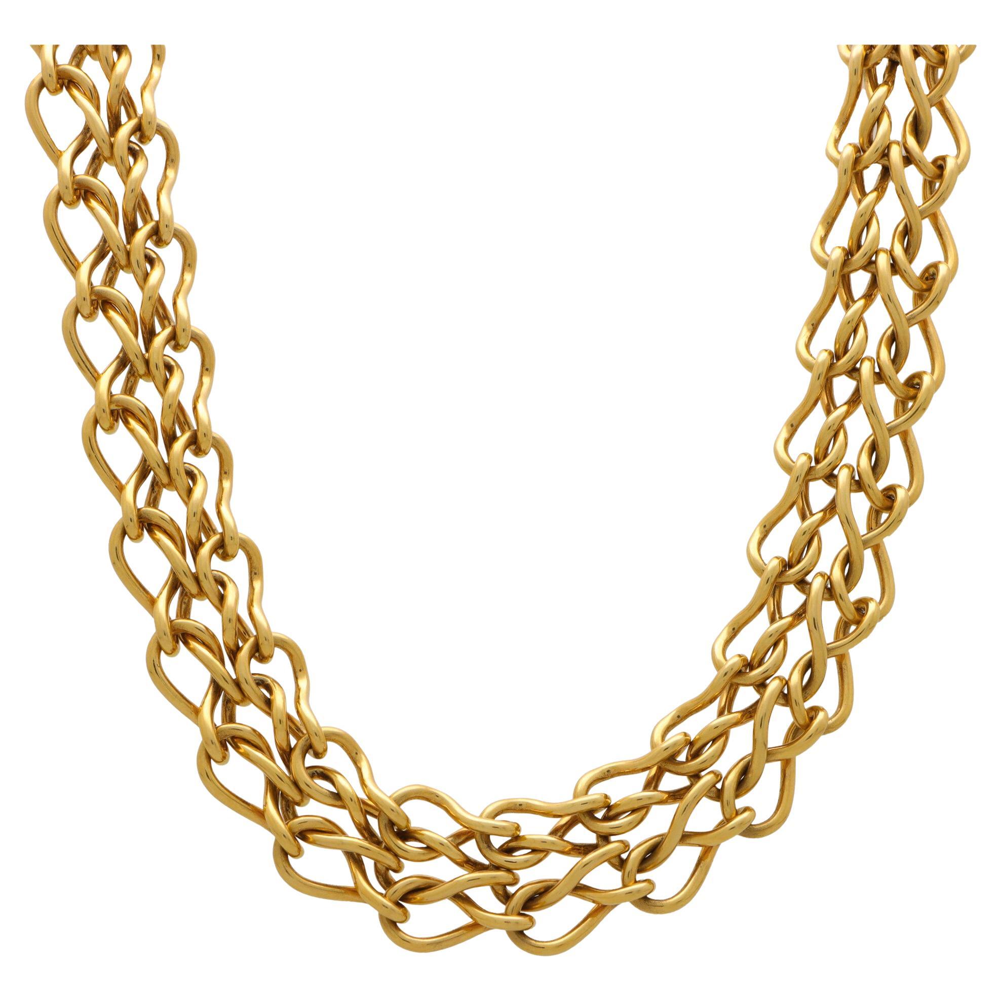 Vintage Cartier Double Twisted Chain Link Necklace Set in 18k Yellow Gold For Sale