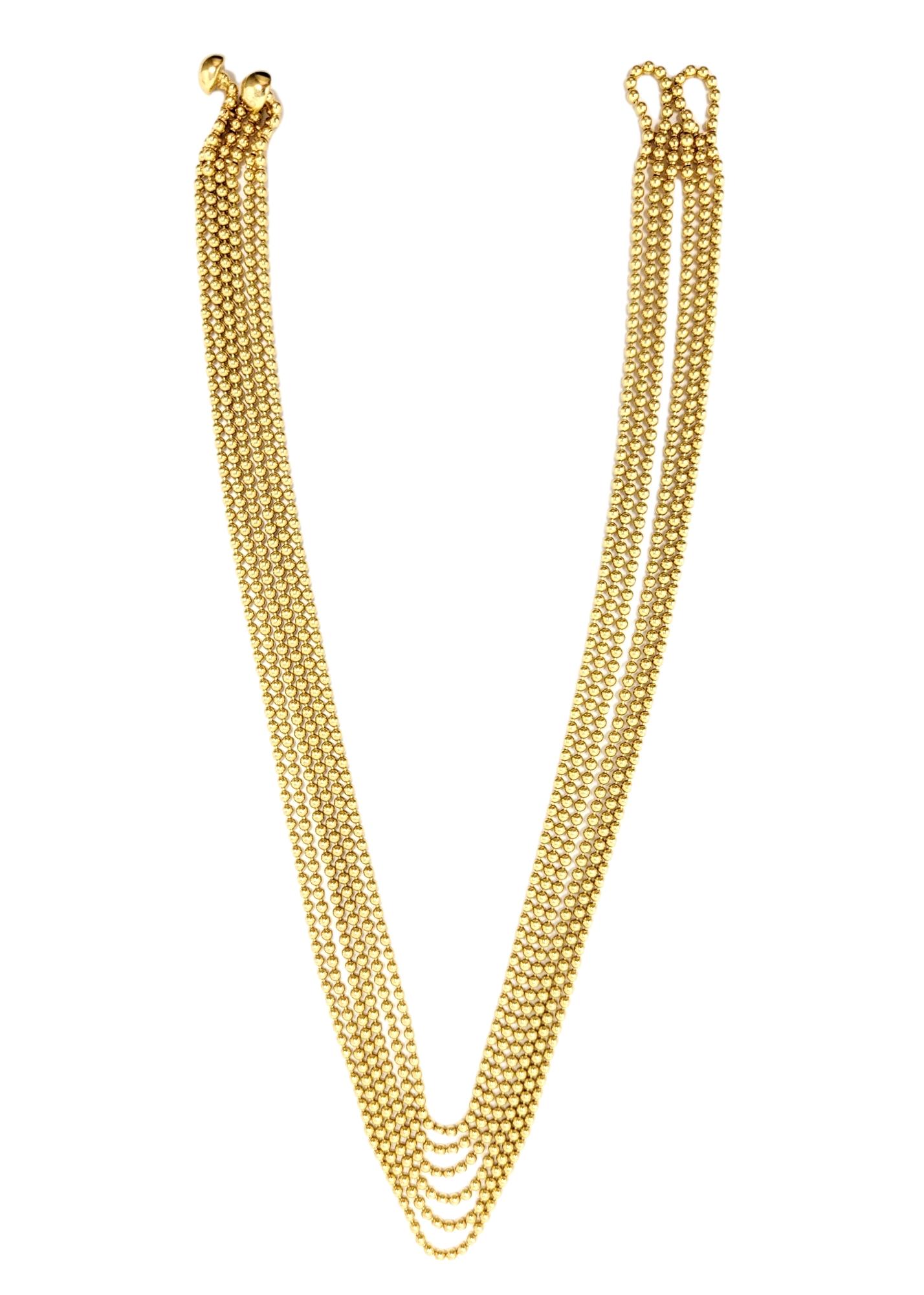 Sechstrangige Vintage Cartier Draperie 18 Karat Gelbgold Halskette mit Knopfleiste (Zeitgenössisch)