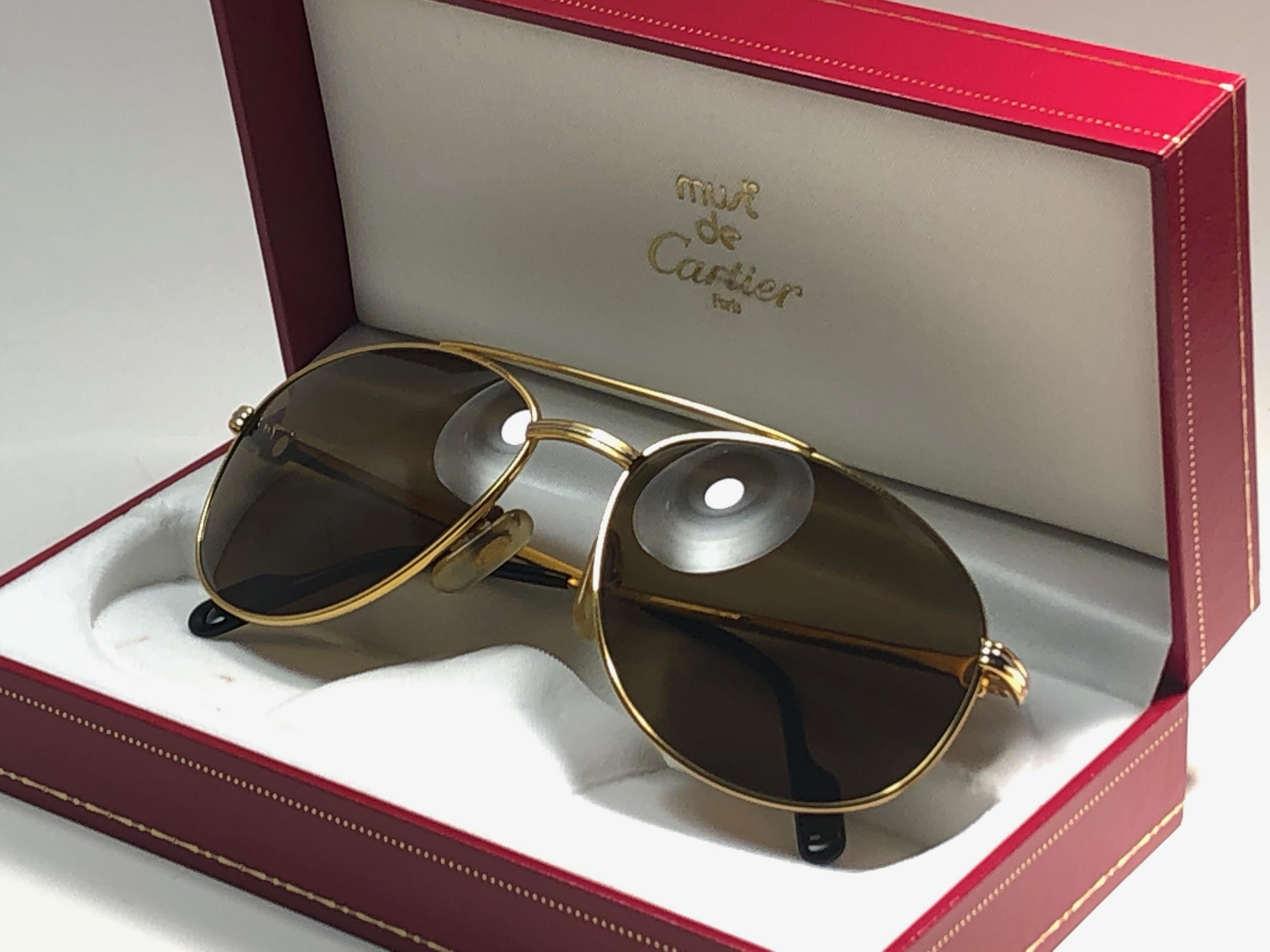 Vintage Cartier Driver Gold Plated 60 Frame France 1990 Sunglasses For Sale 1