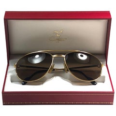 Occhiali da sole vintage Cartier Driver placcati oro con montatura 60 Francia 1990