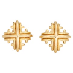 Vintage Cartier Earrings Maltese Cross 18k Yellow Gold Large Clip On Signed