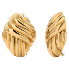 Cartier Eighteen Karat Yellow Gold Vintage Ribbed Clip on Earrings