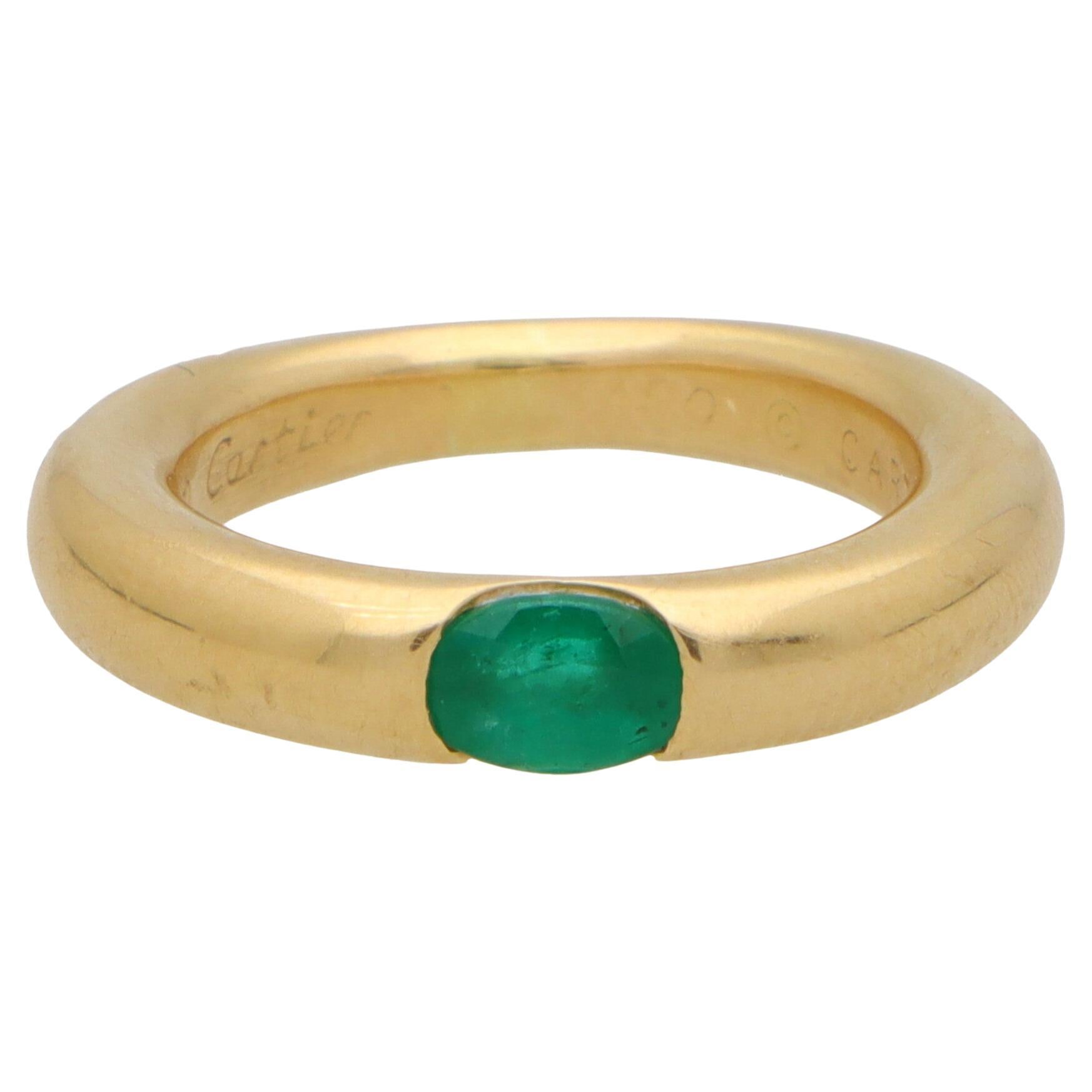 Vintage Cartier Ellipse Emerald Band Ring Set in 18k Yellow Gold