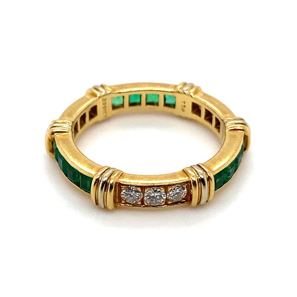 Retro Vintage Cartier Emerald and Diamond 18 Karat Yellow Gold Full Eternity Ring