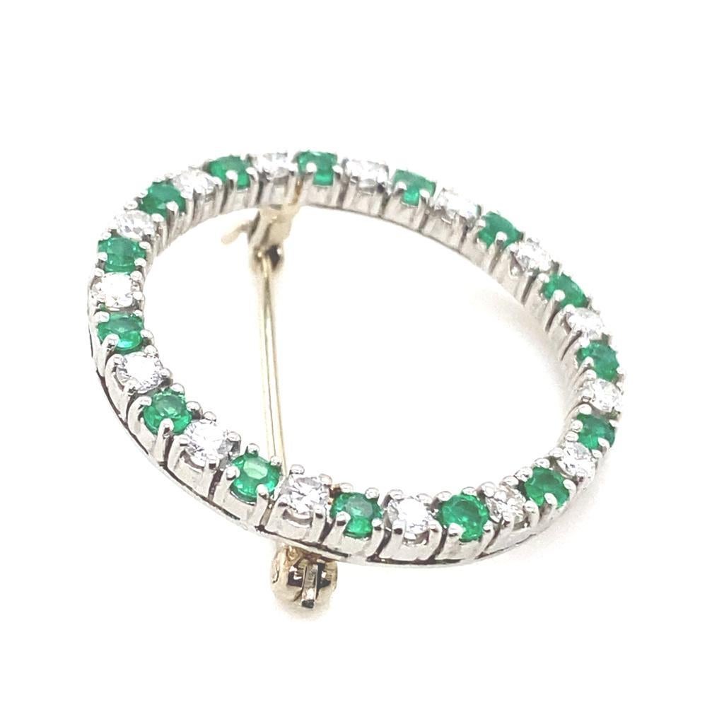 Retro Vintage Cartier Emerald and Diamond Platinum Brooch, Circa 1960. For Sale