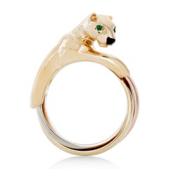 Vintage Cartier Emerald and Onyx Panther Trinity Ring in 18K Yellow Gold