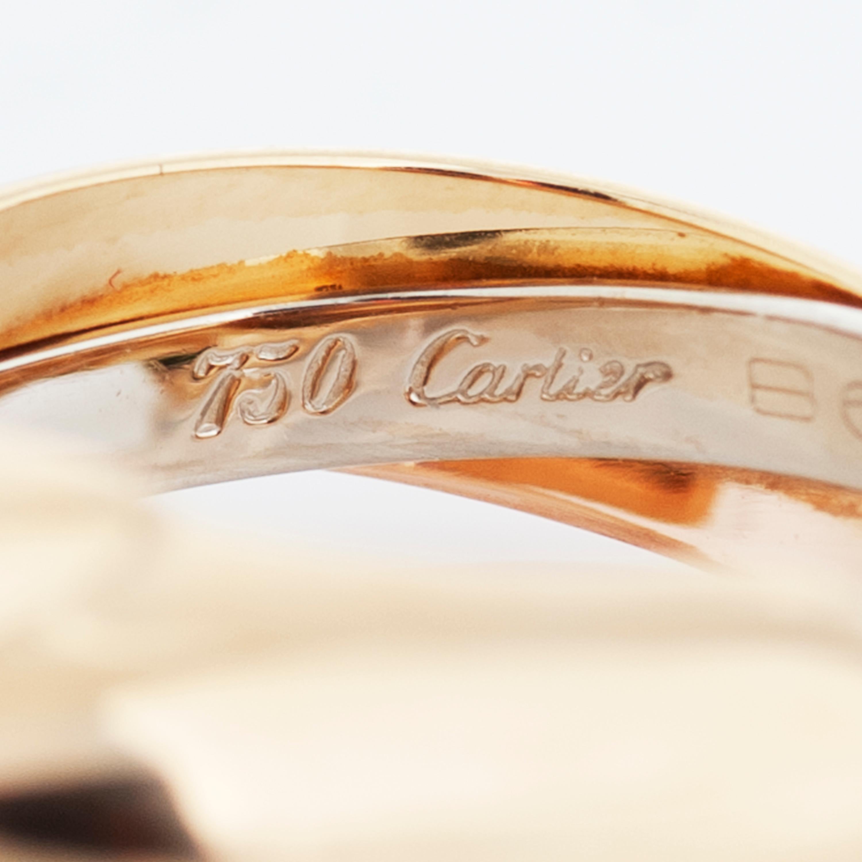 Taille ronde Cartier, bague Trinity Panthère vintage en or jaune 18 carats, émeraude et onyx en vente