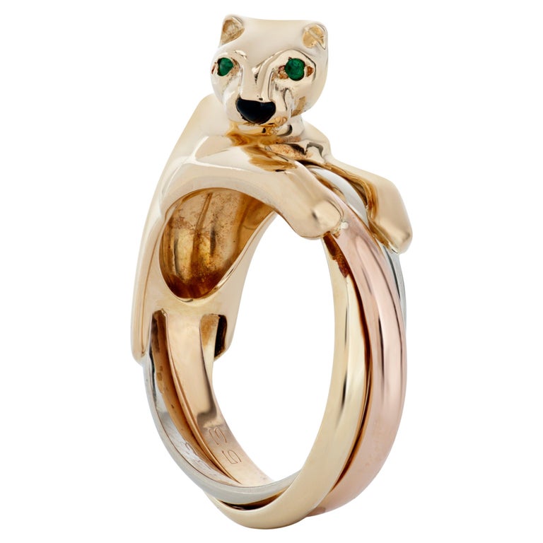 Vintage Cartier Emerald and Onyx Panther Trinity Ring in 18K Yellow Gold  For Sale at 1stDibs | cartier trinity ring, cartier infinity ring, infinity  cartier ring