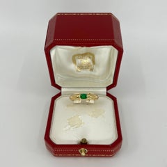 Vintage Cartier Emerald Deep Green Ellipse 18k Yellow Gold Solitaire Ring 55
