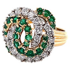 Vintage Cartier Emerald Diamond 18 Karat Yellow Gold Swirl Ring
