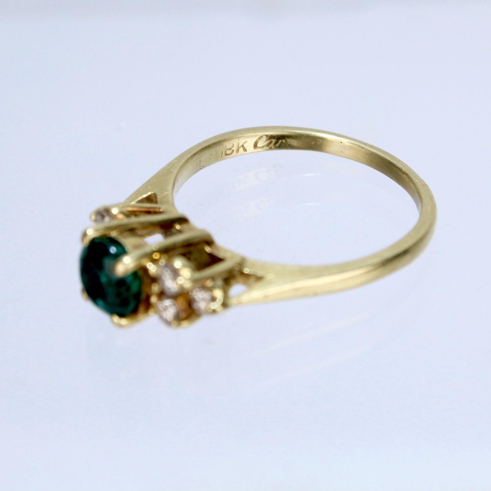 Round Cut Vintage Cardow Emerald, Diamond, and 18 Karat Gold Cocktail Ring