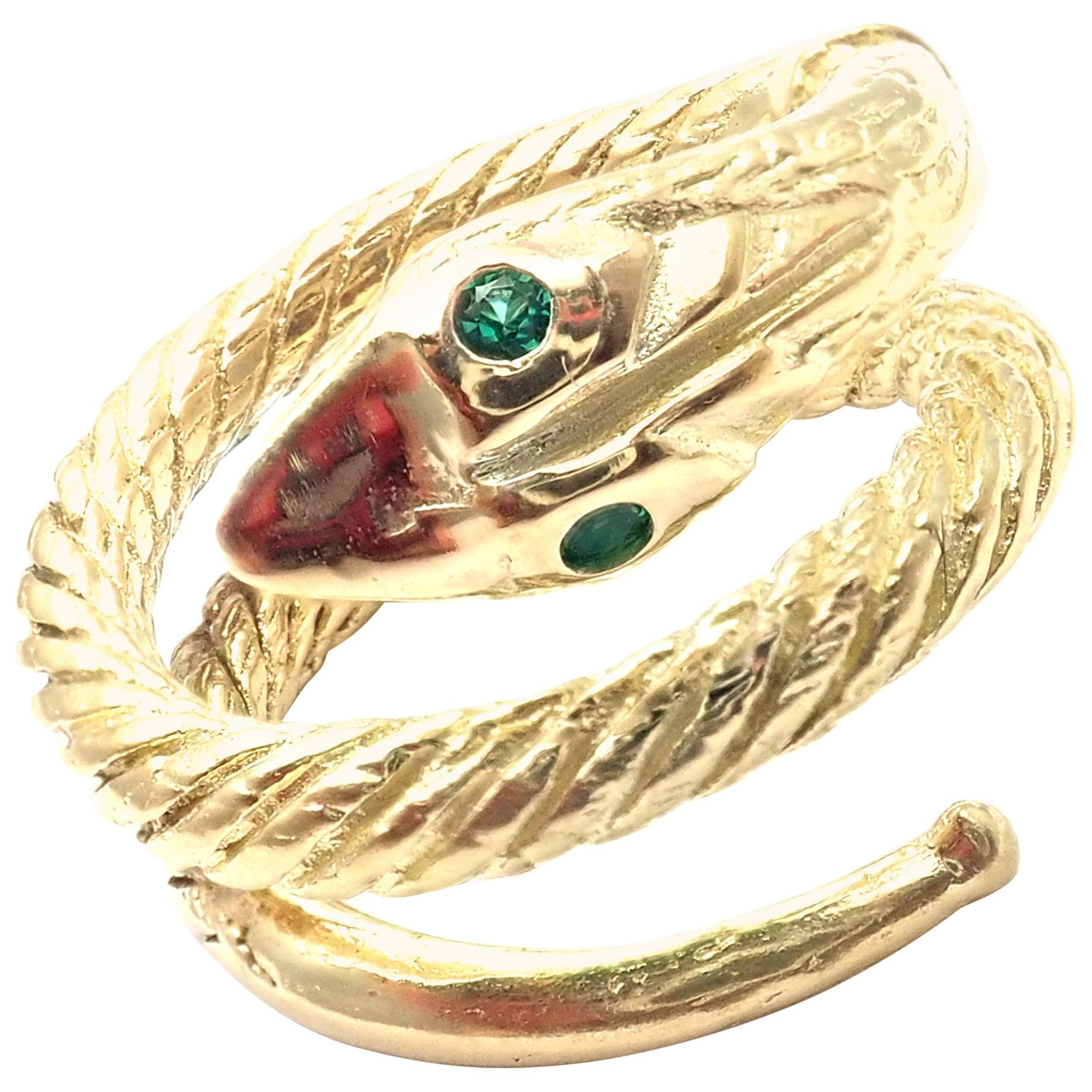 Vintage Cartier Emerald Snake Yellow Gold Band Ring