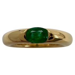 Vintage Cartier Emerald Vivid Green Ellipse 18k Yellow Gold Solitaire Ring 49 5