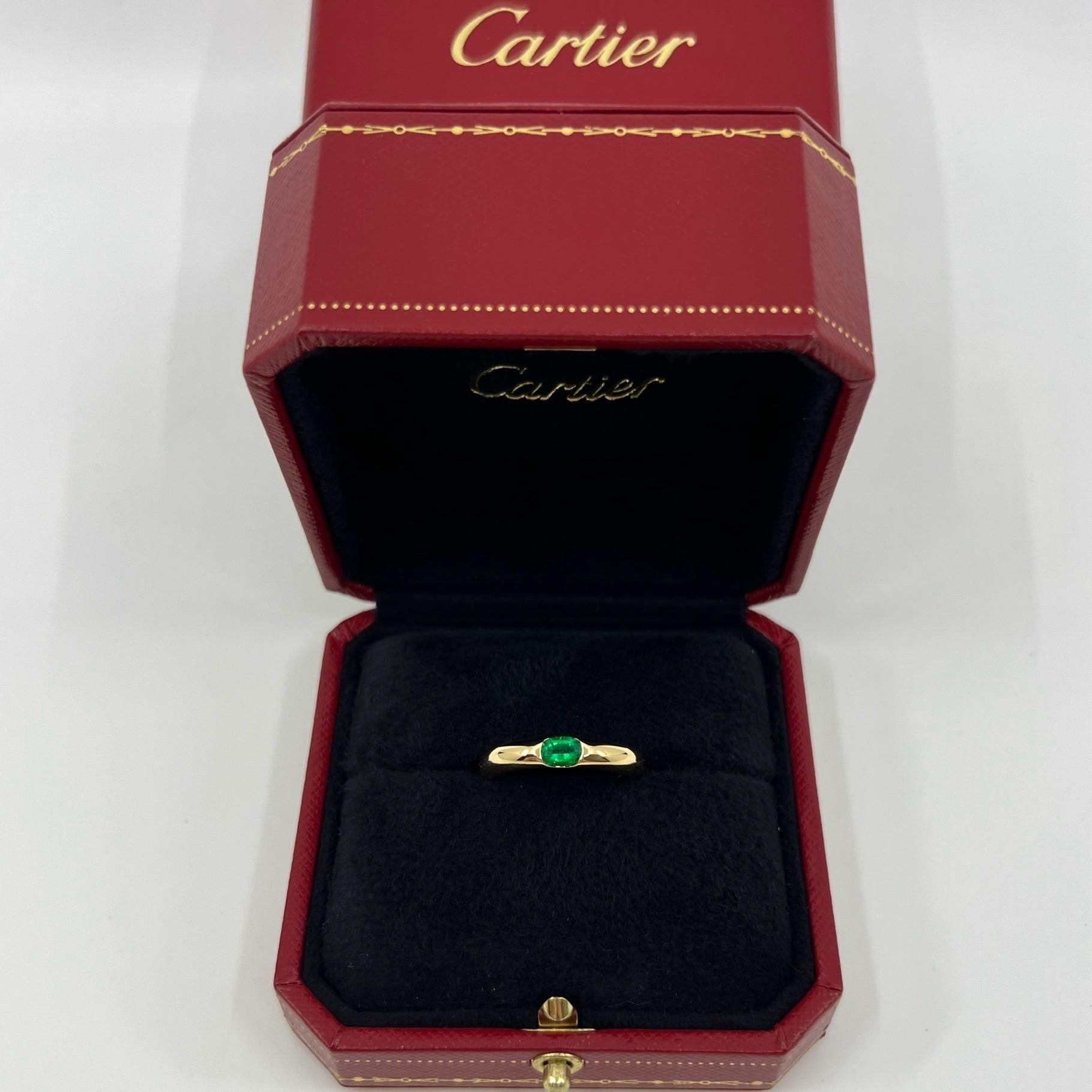 Vintage Cartier Emerald Vivid Green Ellipse 18k Yellow Gold Solitaire Ring 51  5
