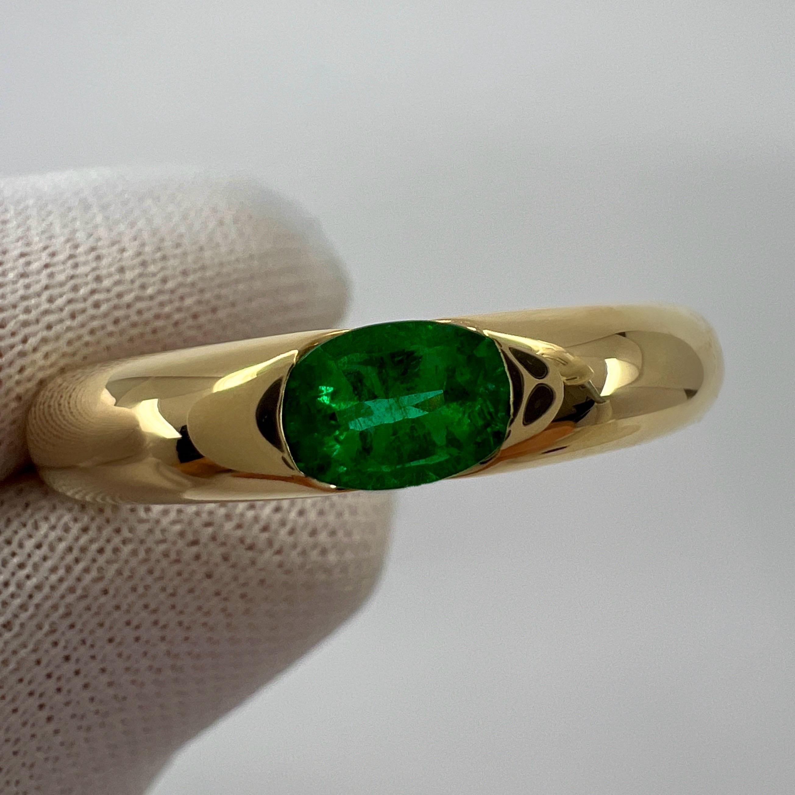 Vintage Cartier Emerald Vivid Green Ellipse 18k Yellow Gold Solitaire Ring 51  6