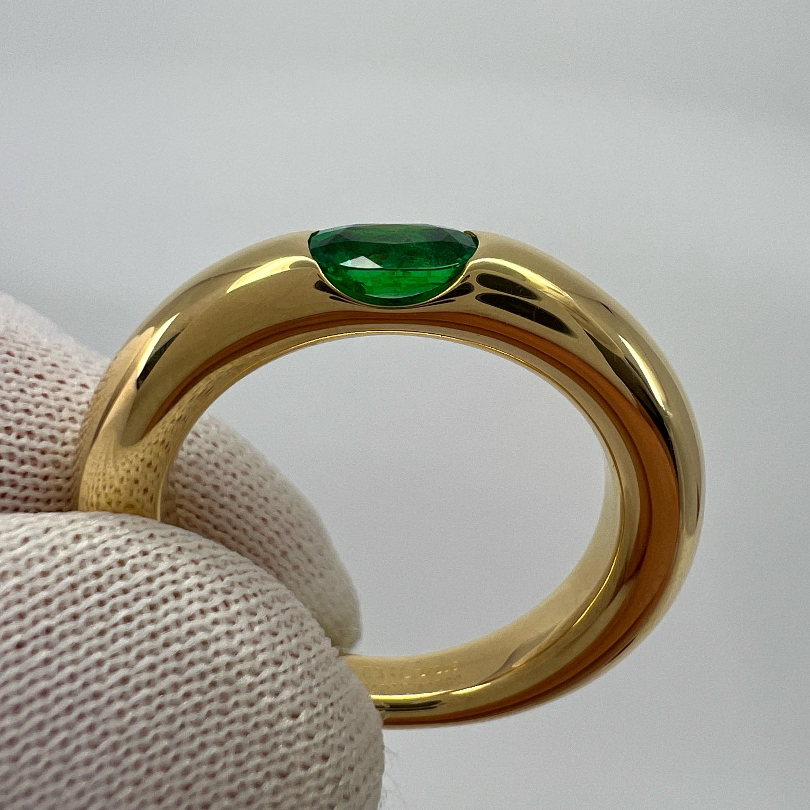 Vintage Cartier Emerald Vivid Green Ellipse 18k Yellow Gold Solitaire Ring 51  1