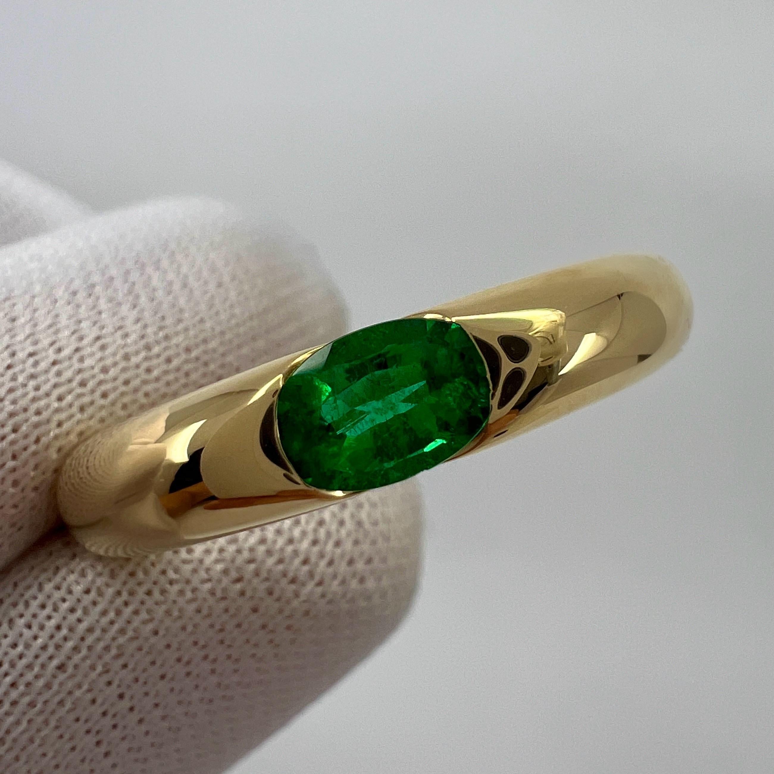 Vintage Cartier Emerald Vivid Green Ellipse 18k Yellow Gold Solitaire Ring 51  2