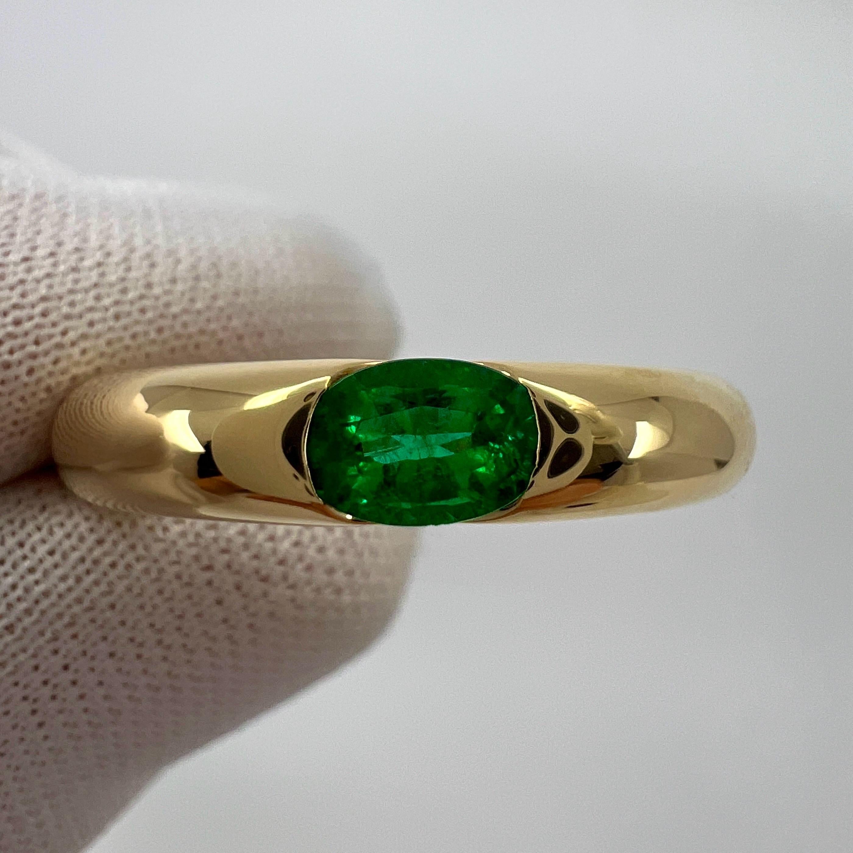 Vintage Cartier Emerald Vivid Green Ellipse 18k Yellow Gold Solitaire Ring 51  3