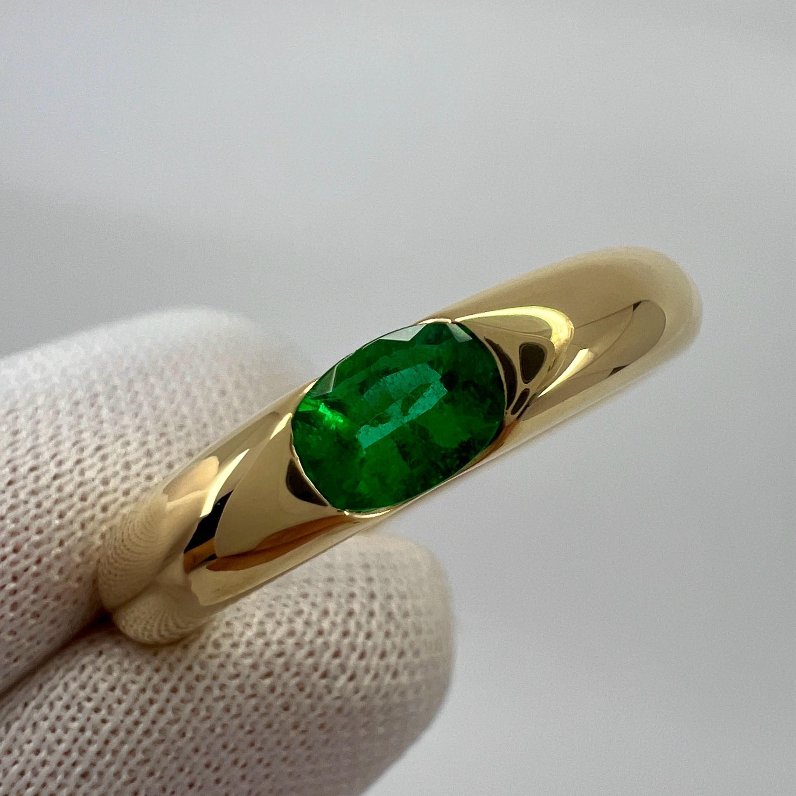 Vintage Cartier Emerald Vivid Green Ellipse 18k Yellow Gold Solitaire Ring 51  4