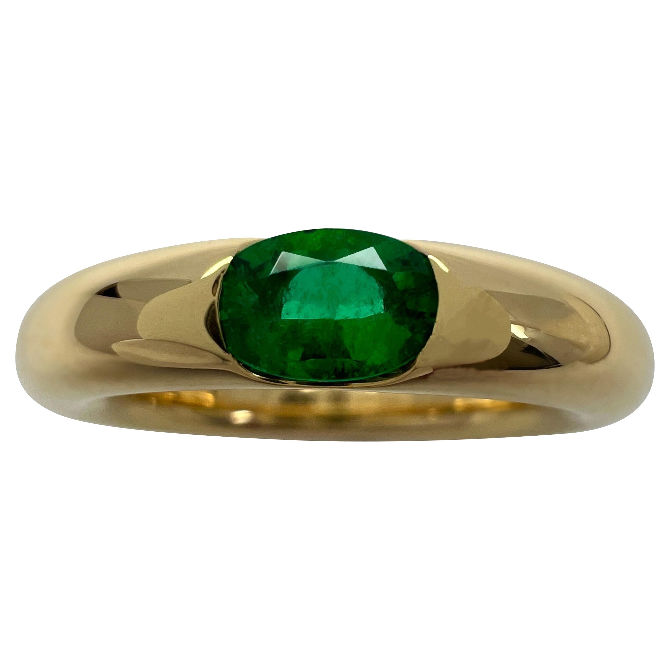 Vintage Cartier Smaragd Vivid Grün Ellipse 18k Gelbgold Solitär Ring 51