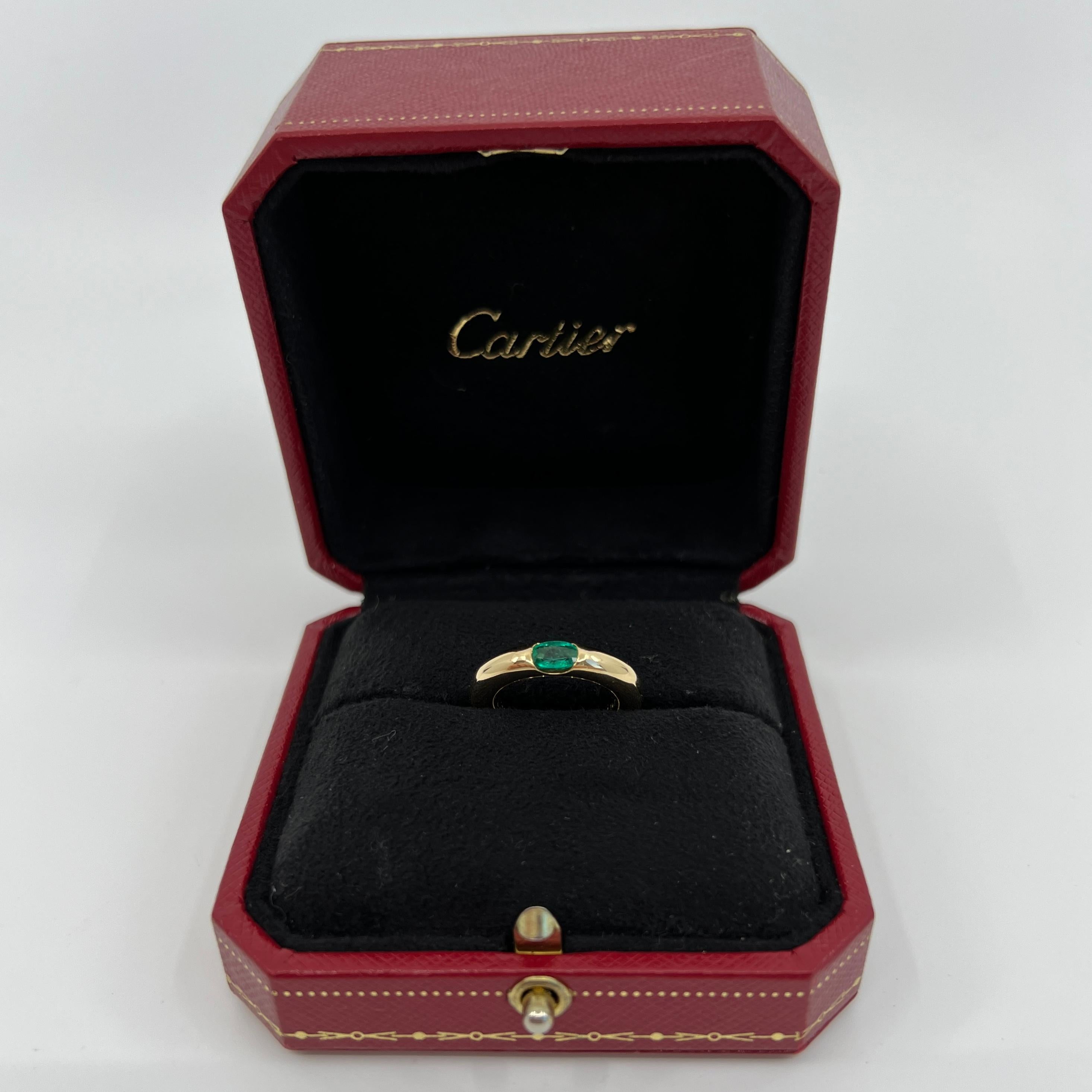 Anillo Solitario Vintage Cartier Esmeralda Elipse Verde Vivo Oro Amarillo 18k 52 6 1