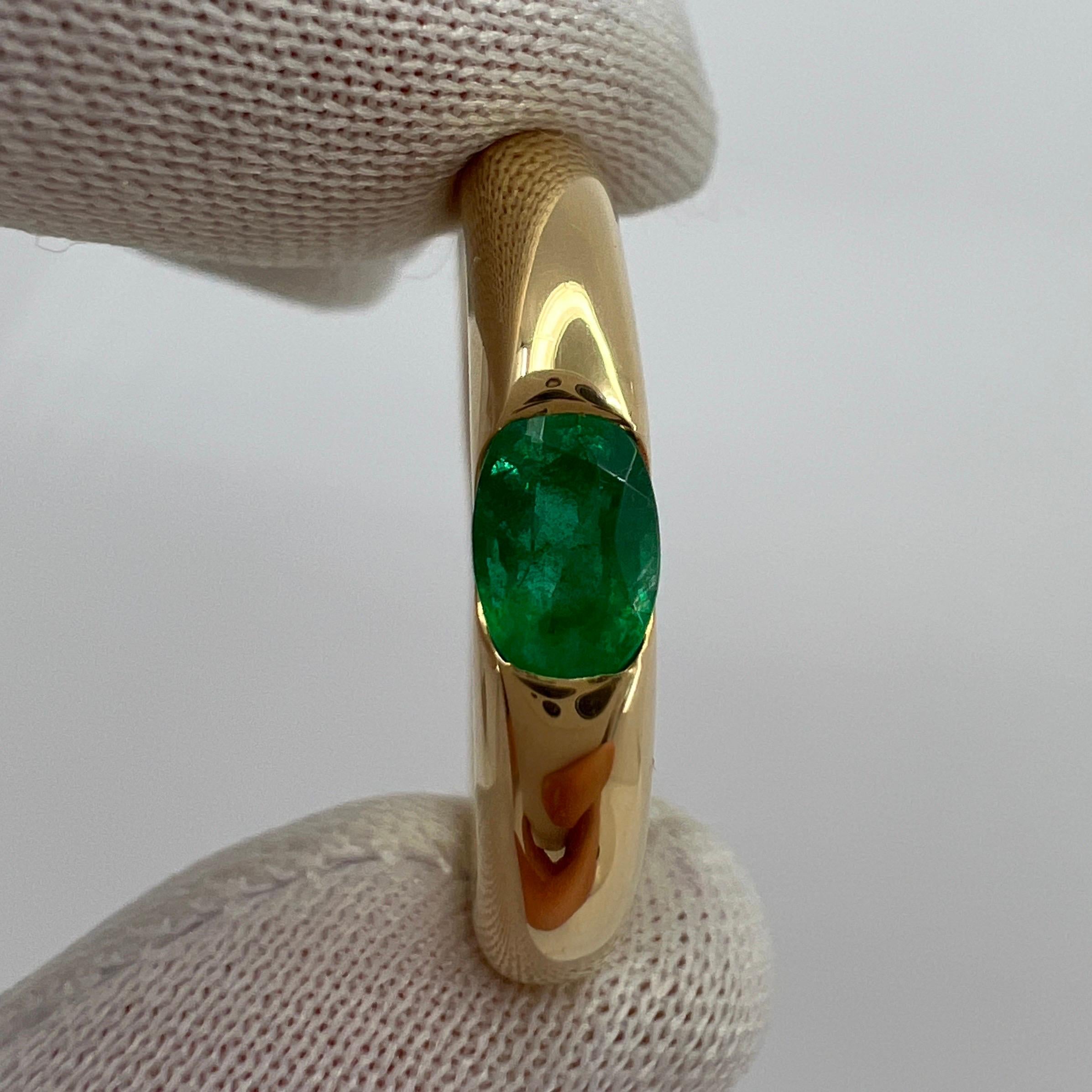 Anillo Solitario Vintage Cartier Esmeralda Elipse Verde Vivo Oro Amarillo 18k 52 6 2